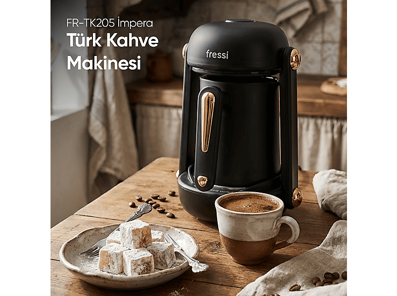 FRESSI Impera 5 Fincan Kapasiteli Sesli Uyarı Sistemi FR-TK205 Türk Kahve Makinesi Siyah