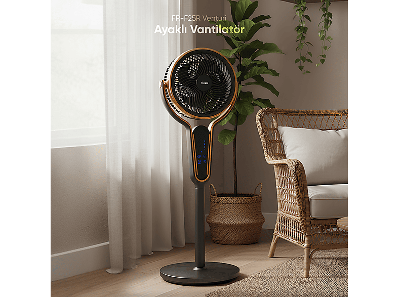 FRESSI FR-F25R Venturi 3 Kademe Hız Ayarlı Kumandalı Ayaklı Vantilatör Siyah