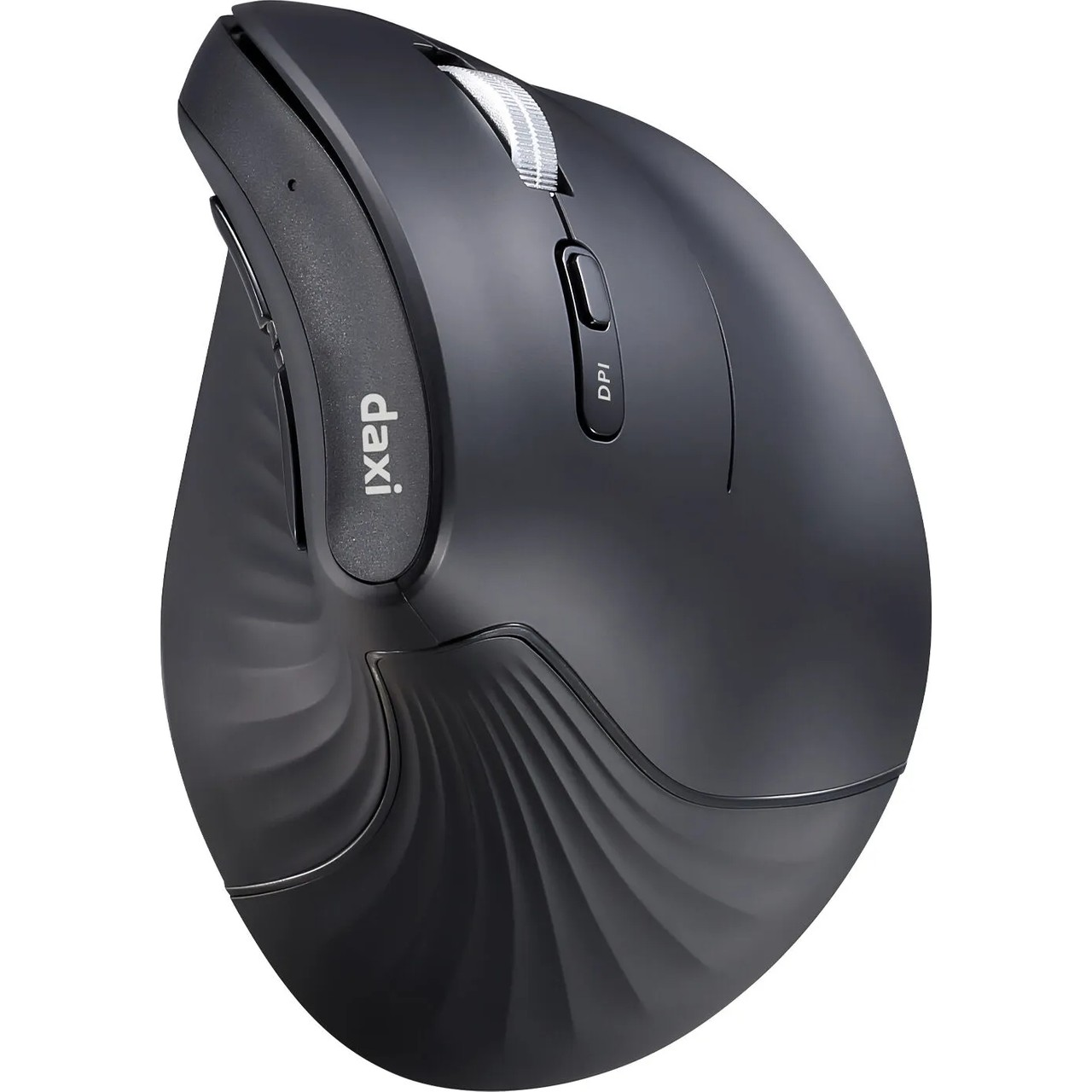 Kaydırma tekerleği ve DPI düğmeli siyah kablosuz ergonomik fare.