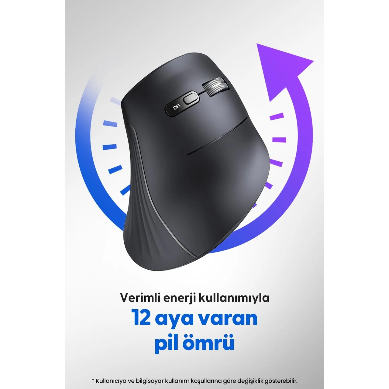 Arka planda mavi ve mor ok grafiklerine sahip koyu renkli fare.