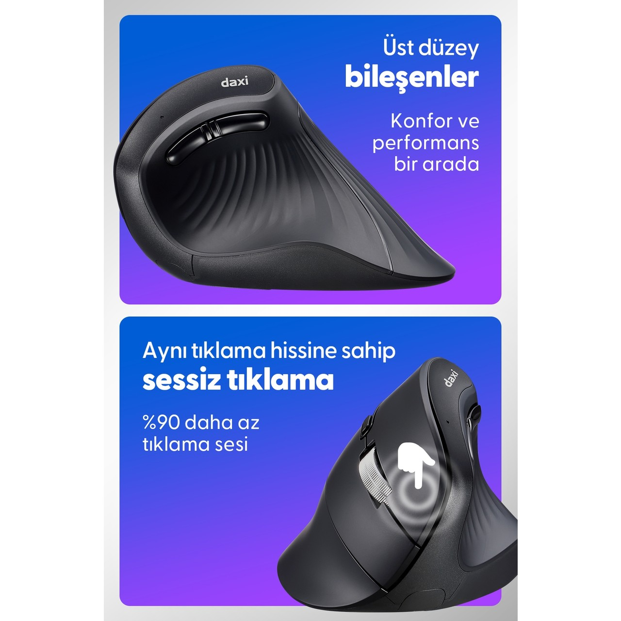 Ergonomik fare, tekerlek ve tuşlar. Üst ve alt metin.