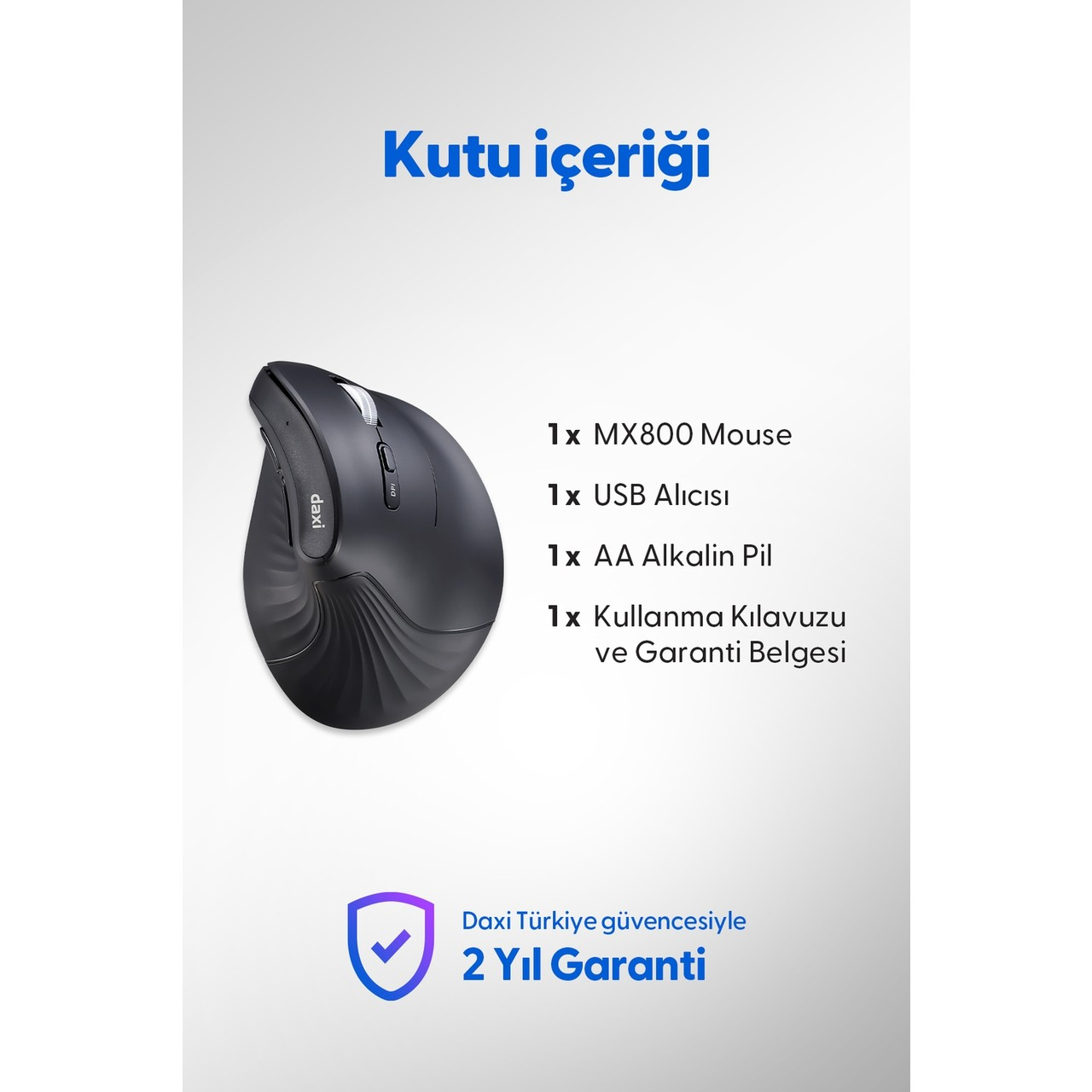 USB alıcılı, AA pilli, kılavuzlu ve garantili siyah ergonomik fare.