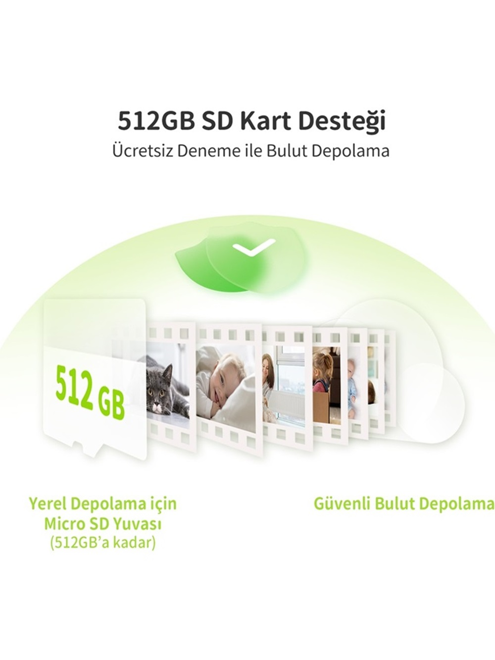 512 GB SD kart desteği, yerel ve bulut depolama seçenekleri sunar.
