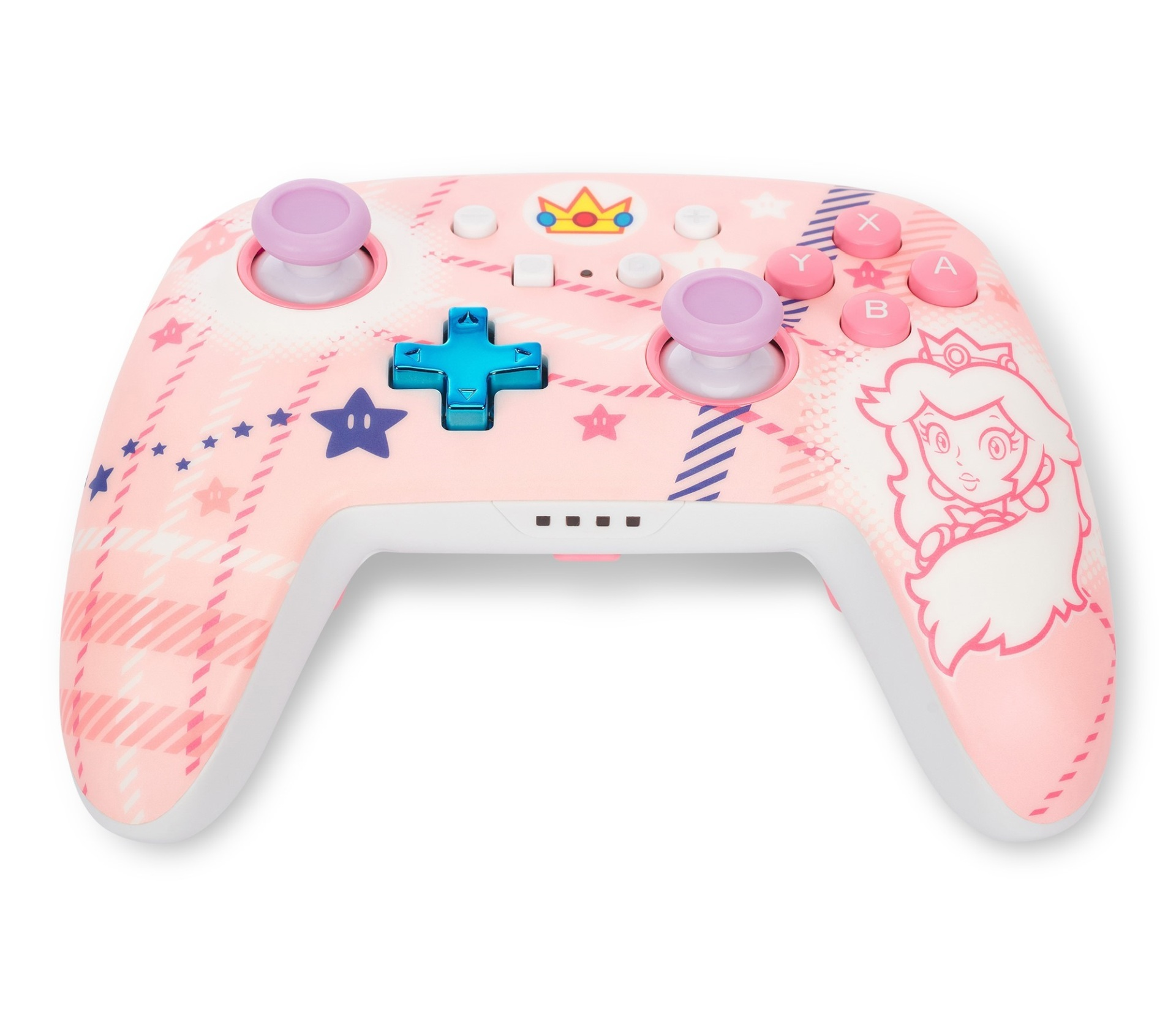 Ein rosa Controller mit Prinzessin Peach und Sternenmuster.