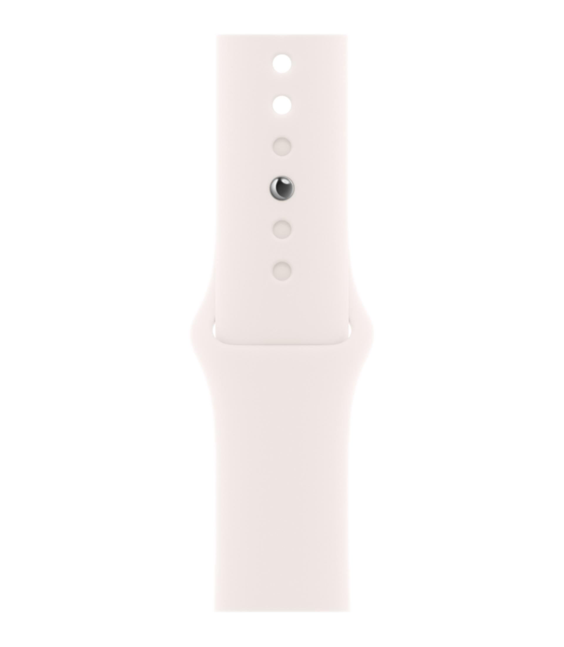 Un cinturino bianco chiaro con fori e un perno.