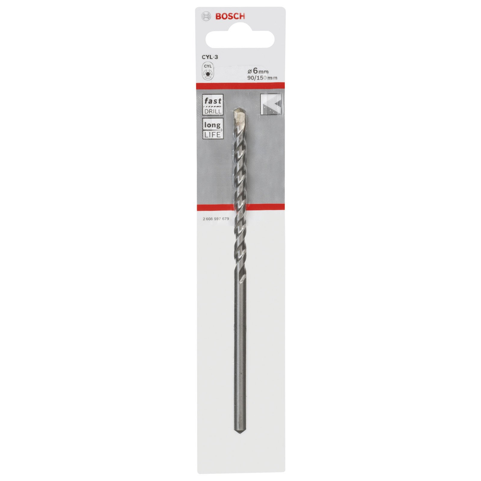 Bosch CYL-3 Bohrer, 6mm Durchmesser, 90/150mm, für schnelles Bohren und lange Lebensdauer.