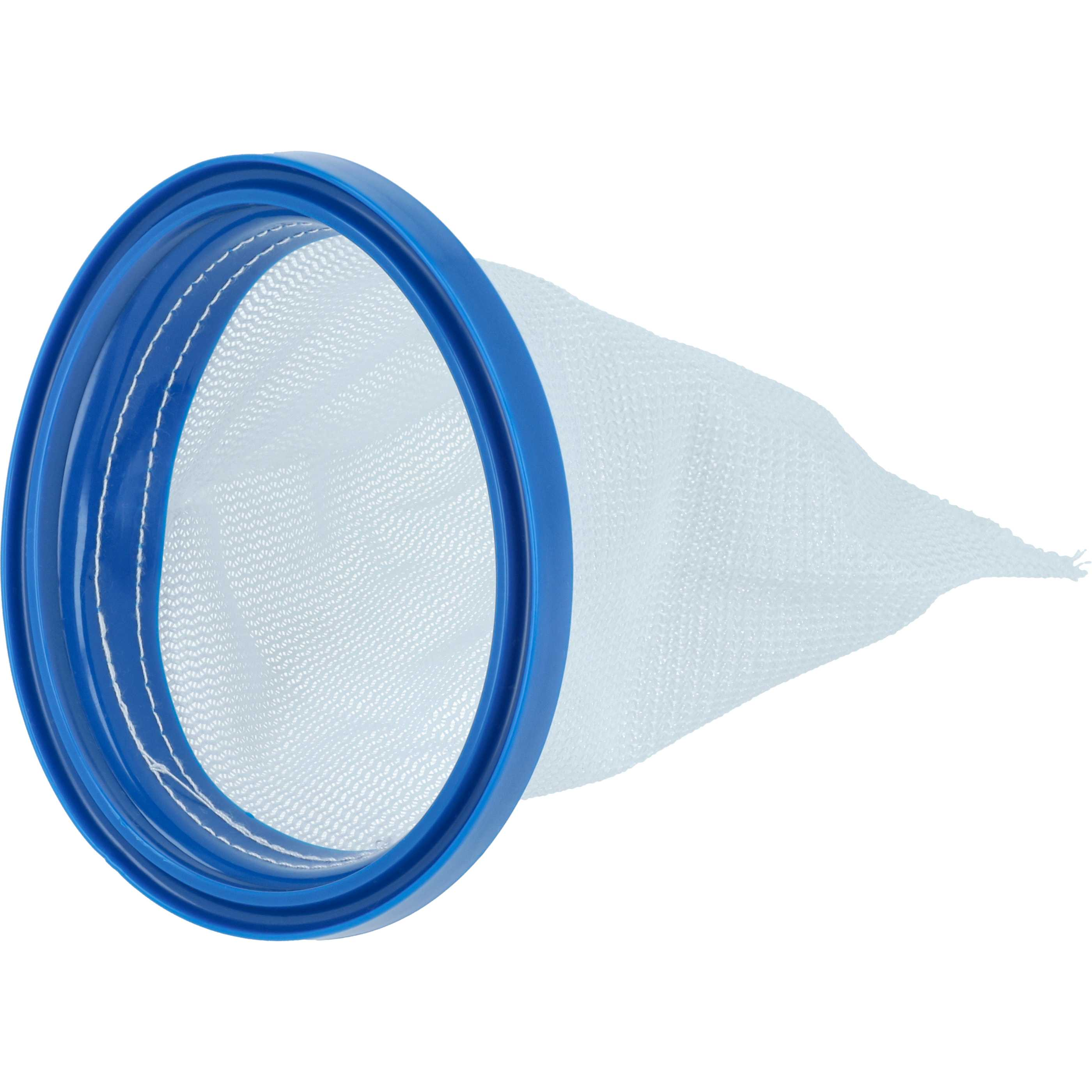 Ein blauer Ring ist mit einem weißen Netz verbunden, das sich zu einer Tasche formt.