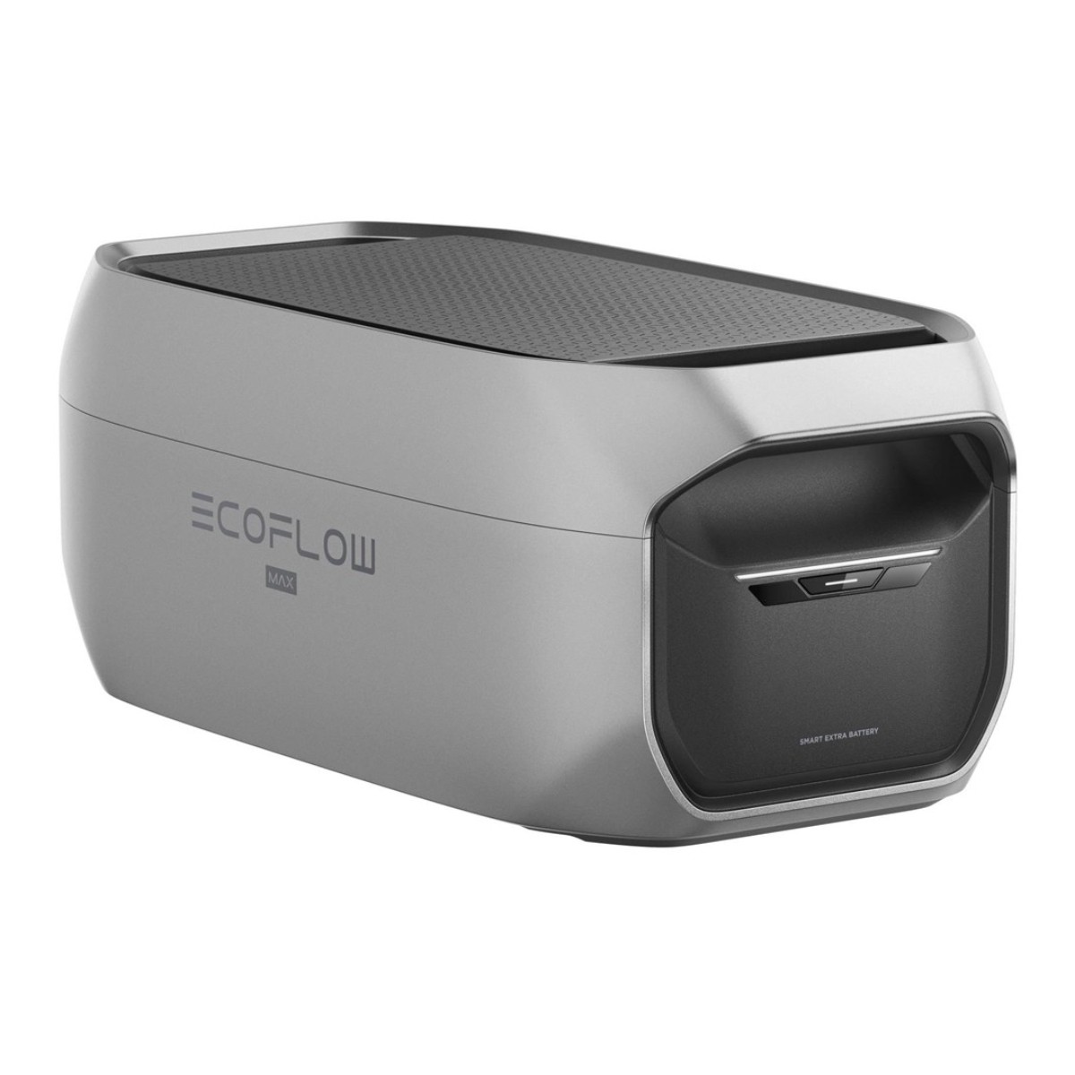 Batteria grigia Ecoflow Max con parte superiore e frontale neri.