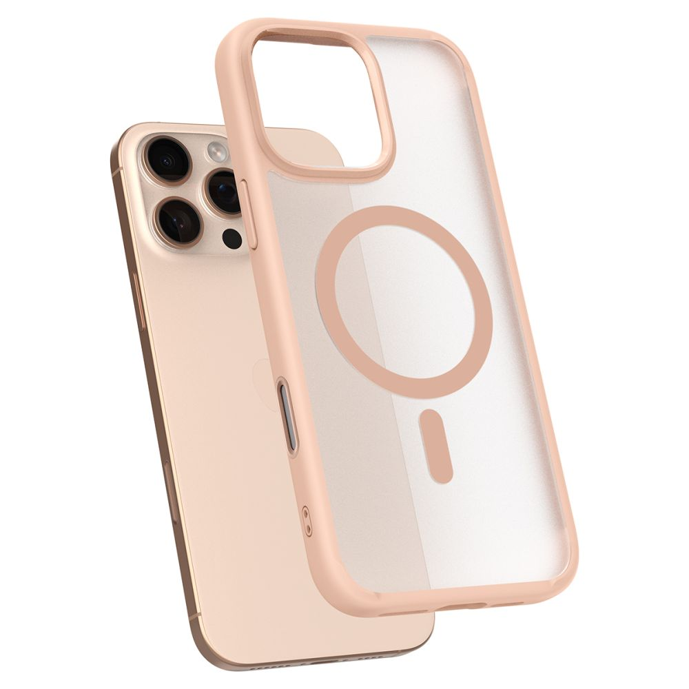 Ein roségoldenes iPhone mit einer durchsichtigen Hülle mit roségoldenem Rand.
