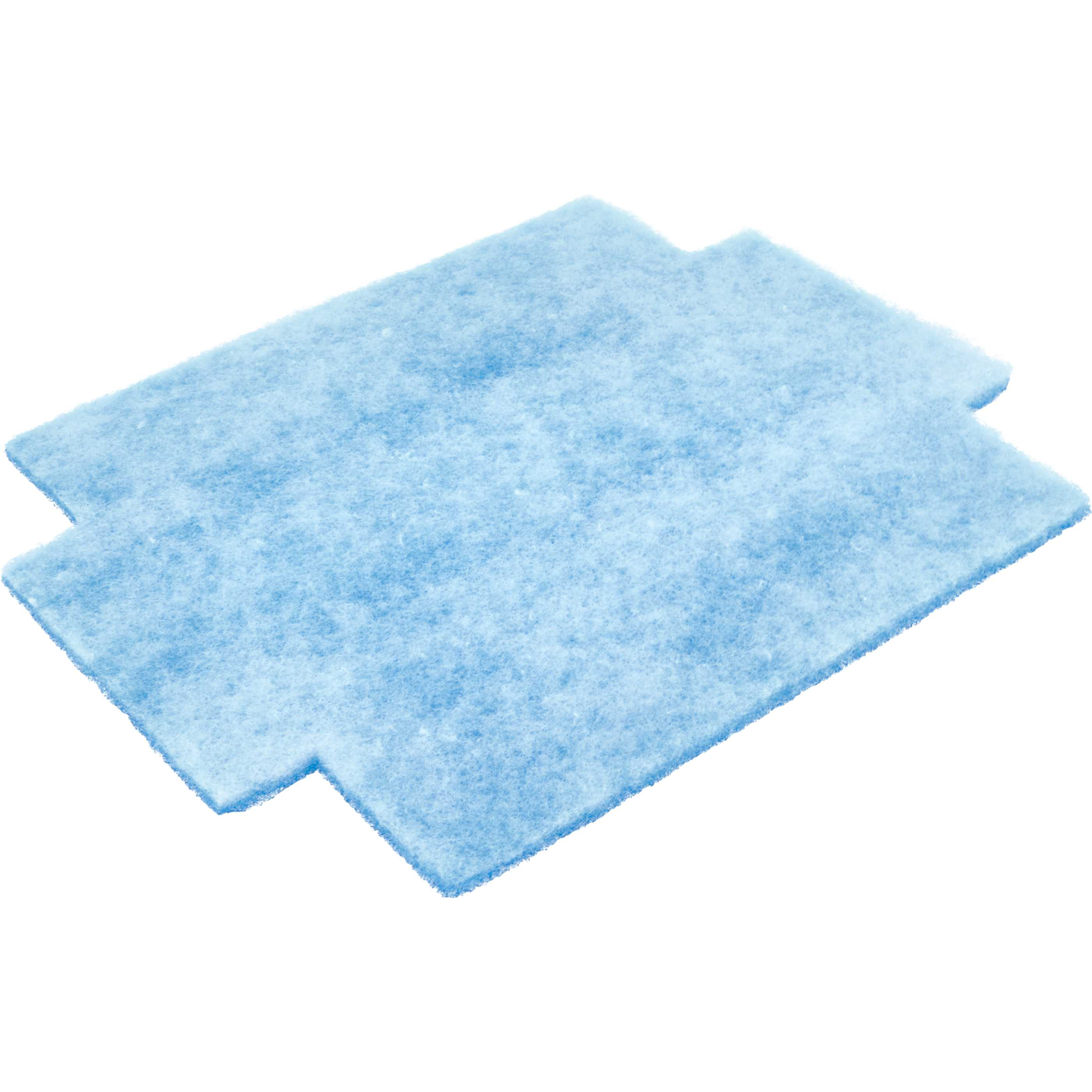 Zwei blaue, rechteckige Stoffpads liegen übereinander auf weißem Hintergrund.
