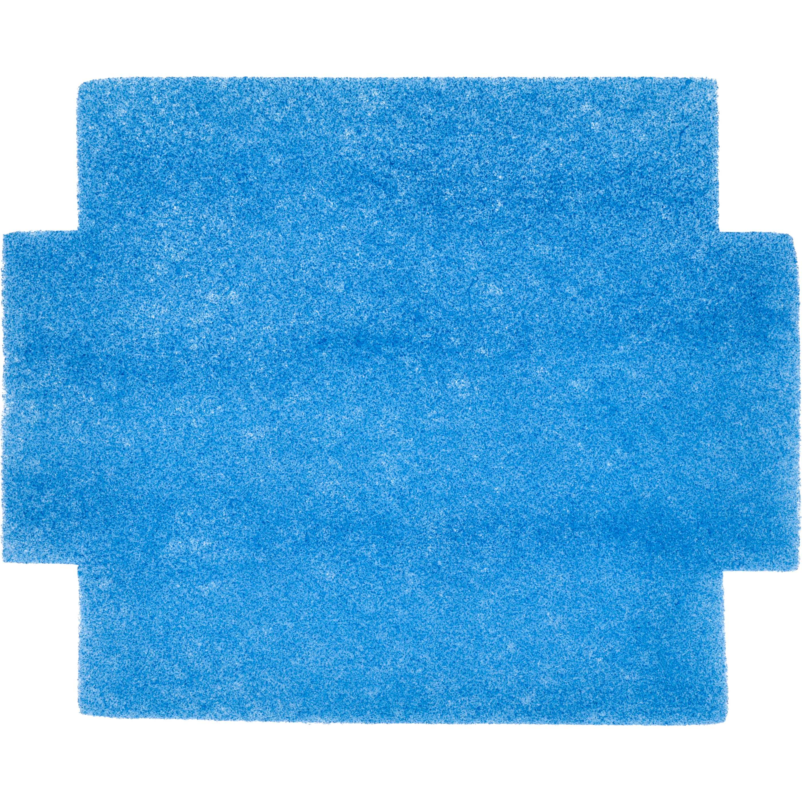 Ein blauer, rechteckiger Schwamm mit seitlichen Ausbuchtungen auf weißem Hintergrund.