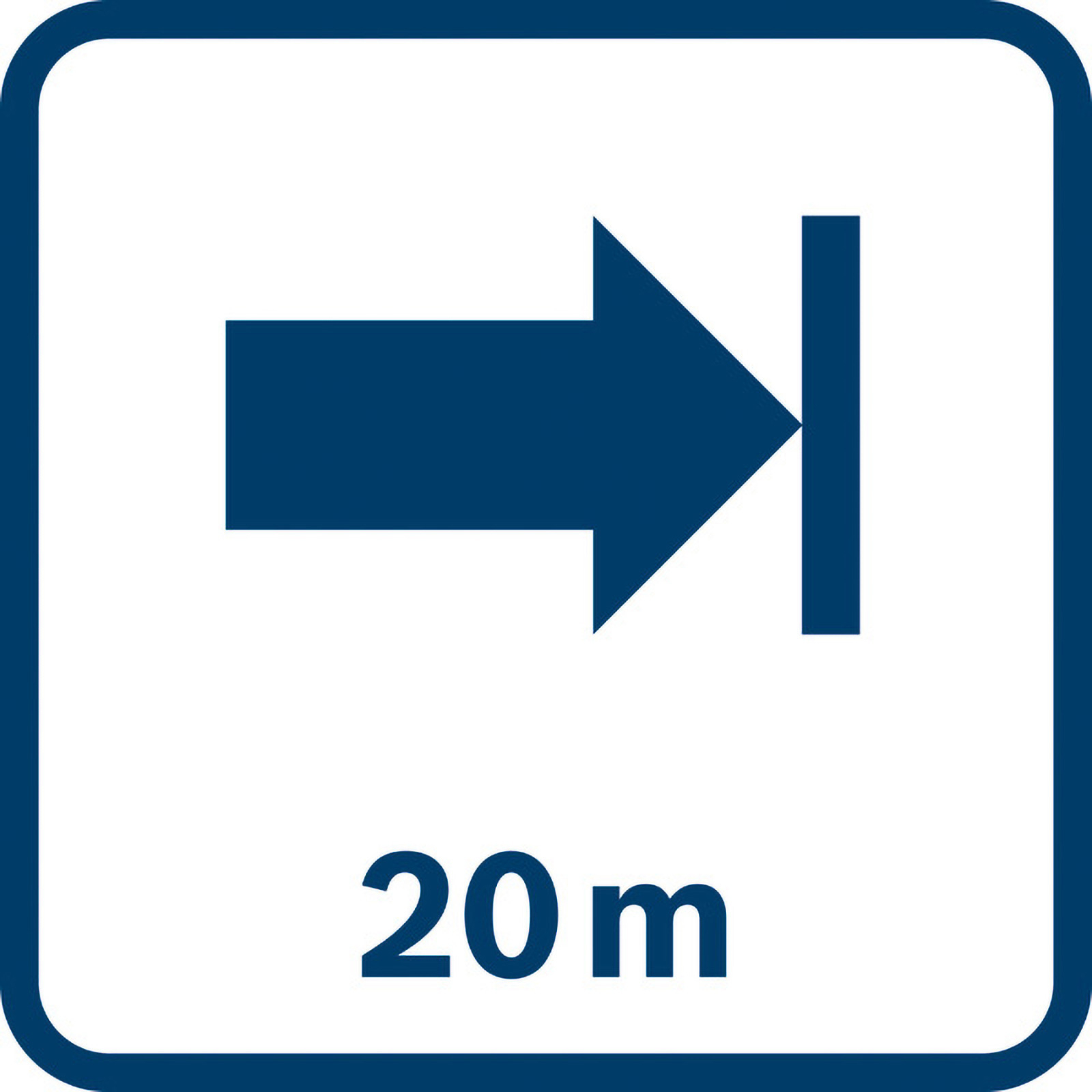 Pfeil nach rechts, der auf eine vertikale Linie zeigt, mit „20 m“ darunter.