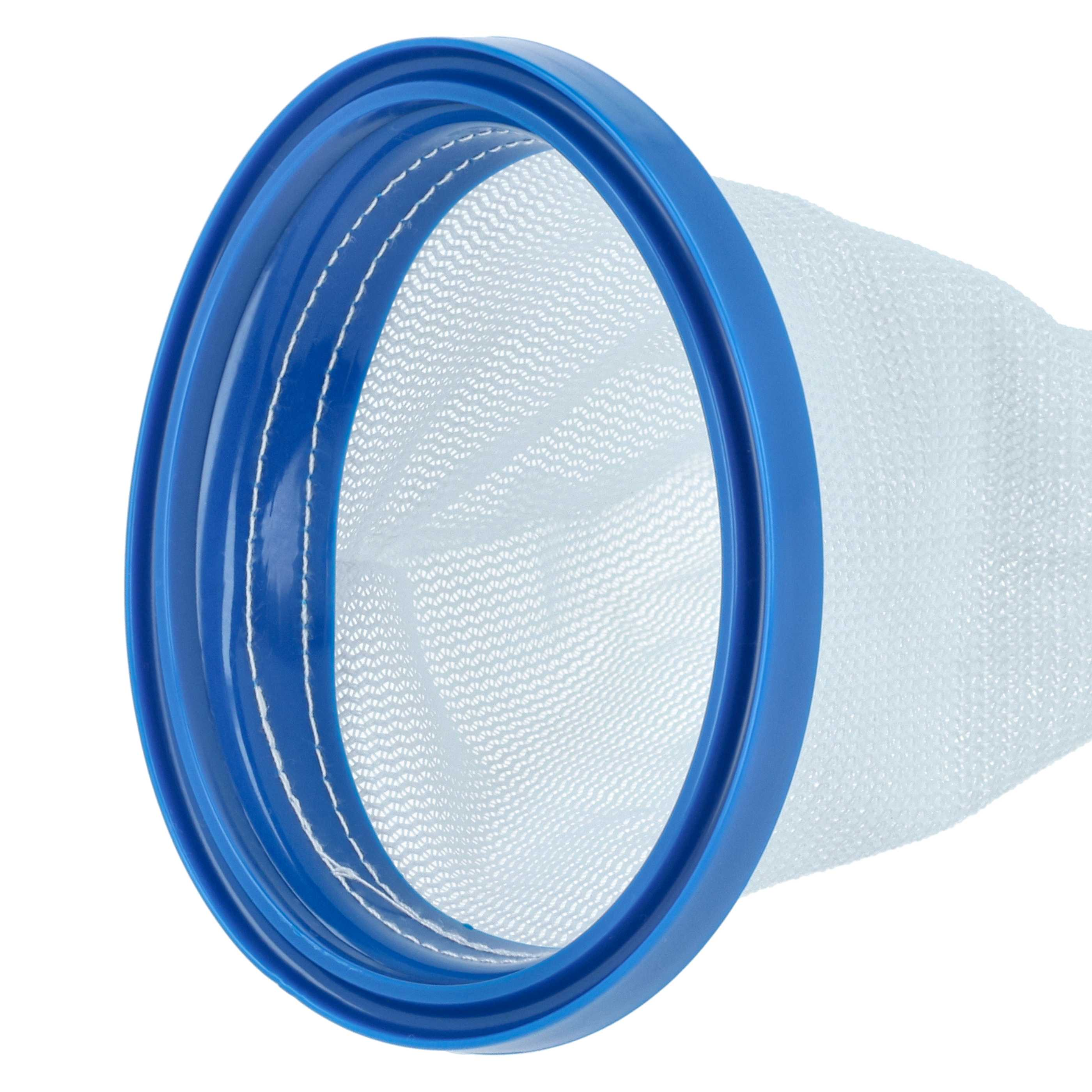 Ein blauer Ring hält ein feines weißes Netz, das zu einem Trichter geformt ist.