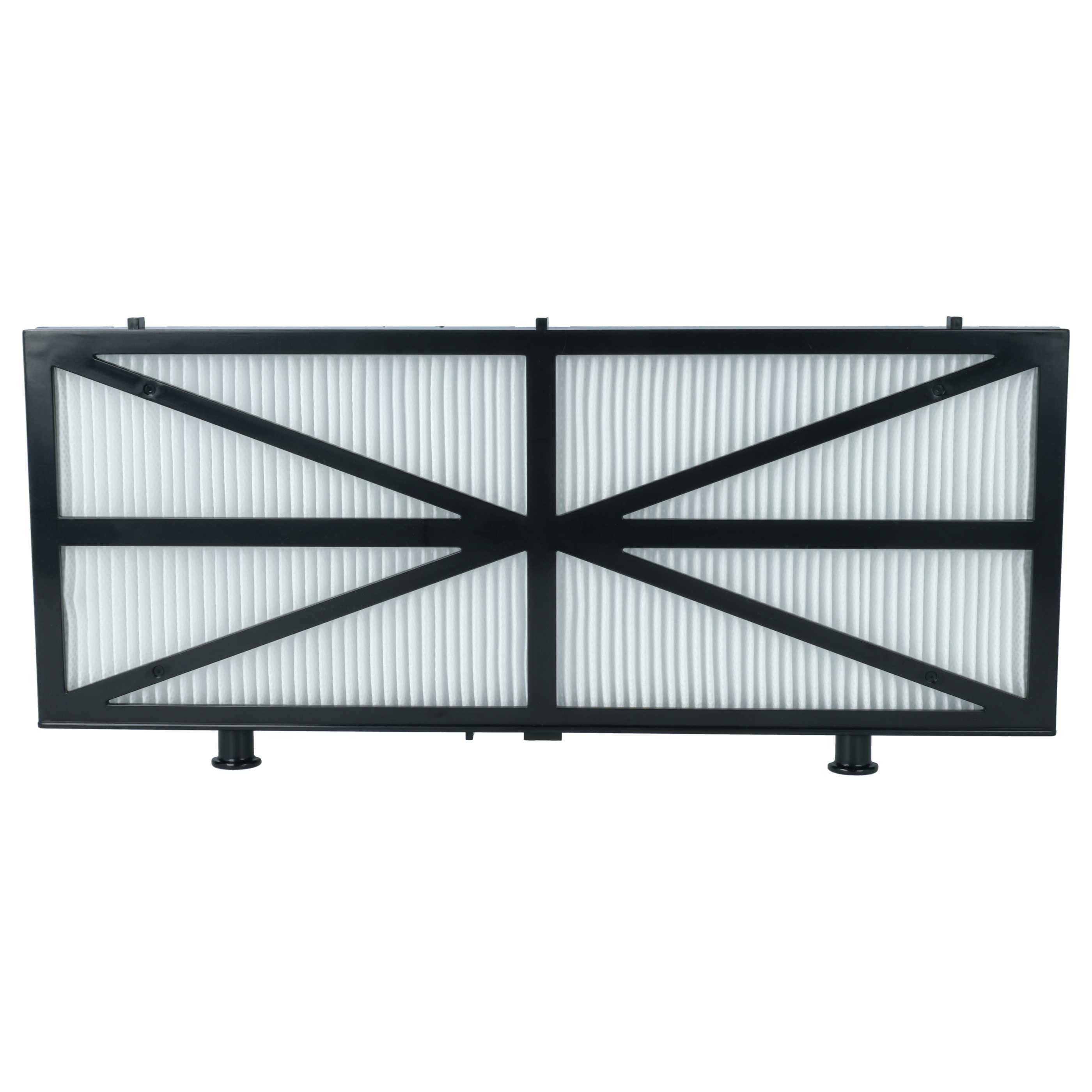 Ein rechteckiger schwarzer Poolfilter mit weißen, gefalteten Filtermaterialien.