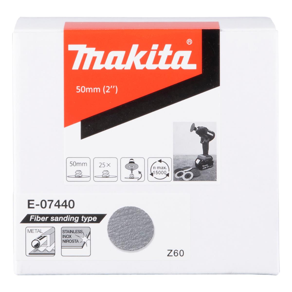 Makita 50mm Faserschleifscheibe, E-07440, Körnung Z60, für Metall und Edelstahl.