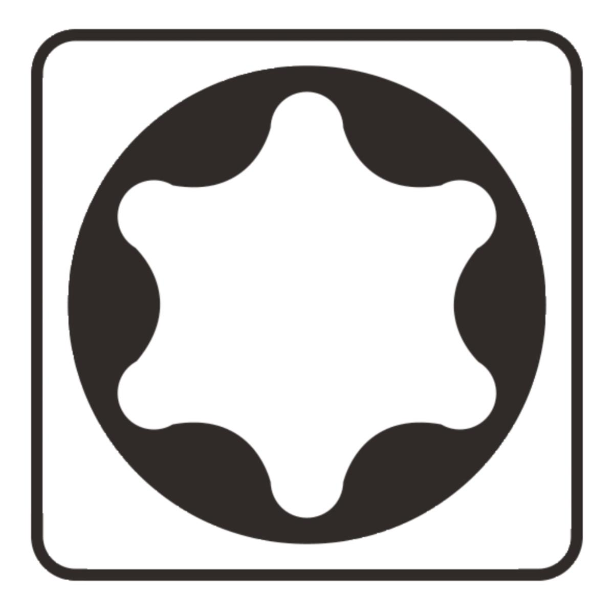 Ein schwarzes Sternsymbol mit sechs Zacken in einem Kreis auf weißem Grund.