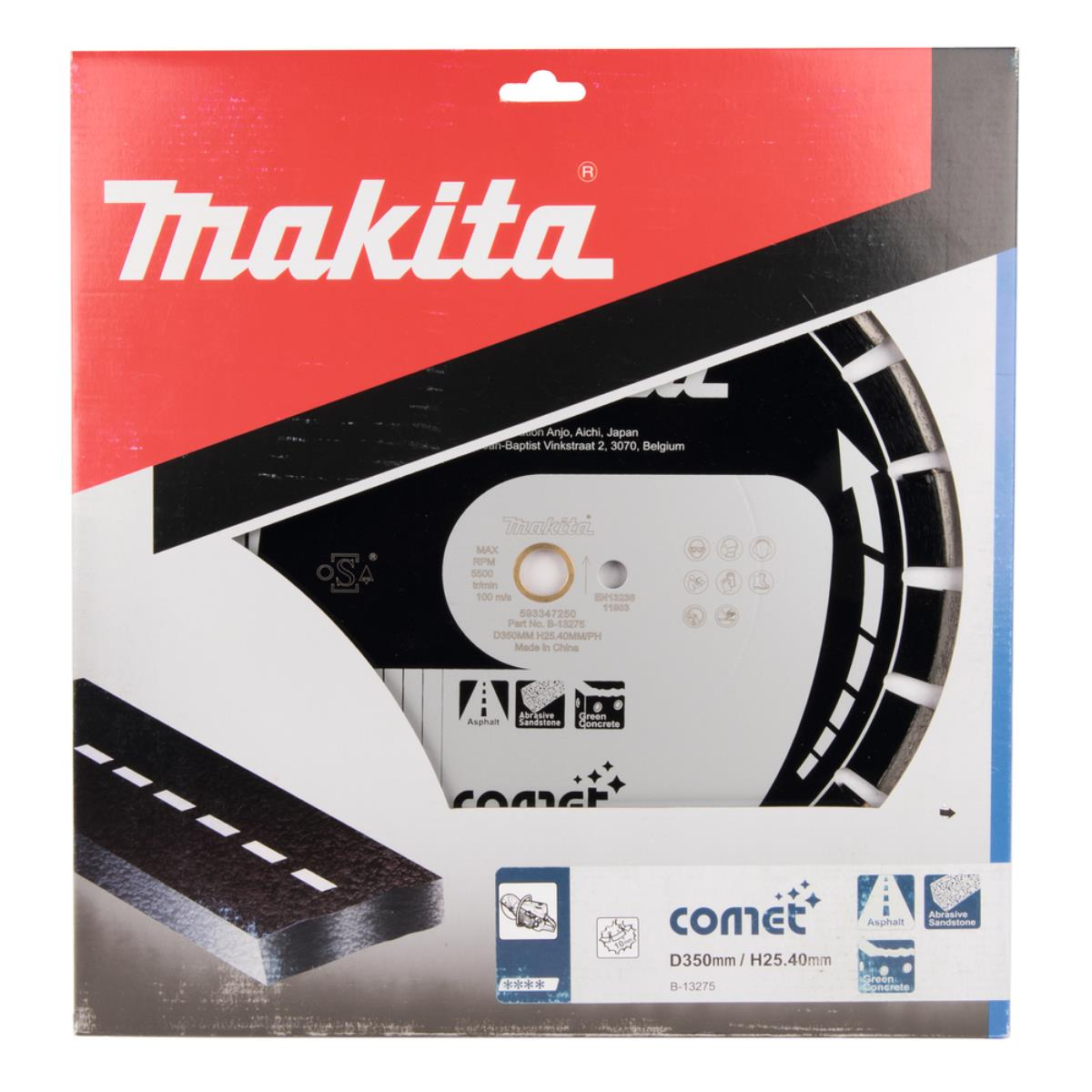 Makita-Sägeblatt-Verpackung mit Infos zu Asphalt, Sandstein und Beton.