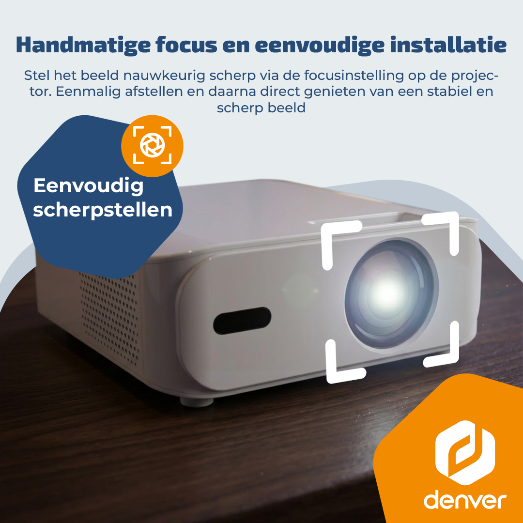 Un projecteur blanc avec une lentille focalisée et un cadre de mise au point.
