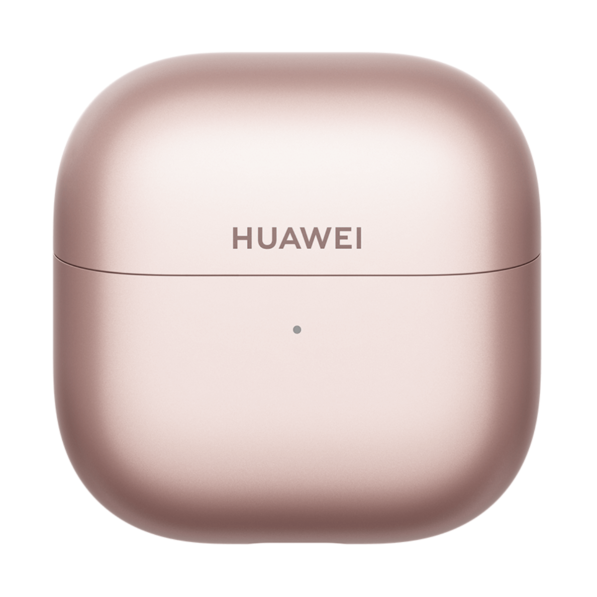 Een roségouden Huawei oplaadcase voor oordopjes met een klein indicatielampje.