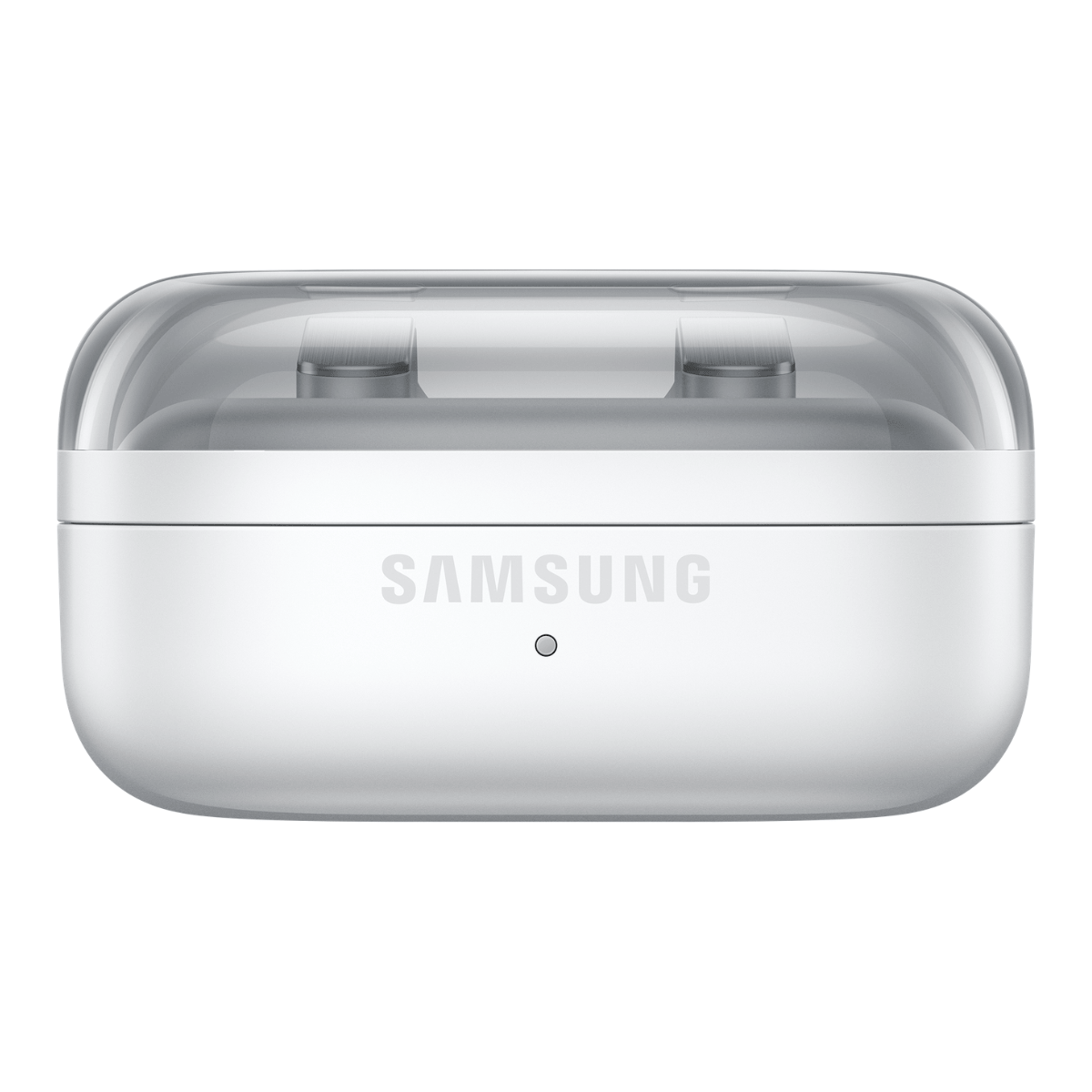 Witte Samsung oordopjeshoes met transparant deksel.