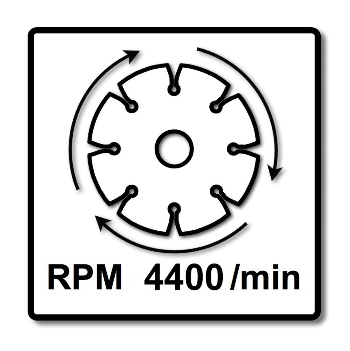 Symbol für 4400 U/min: Zahnrad mit Pfeilen im Uhrzeigersinn.