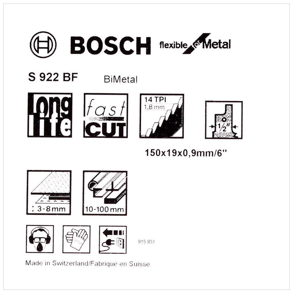 Bosch Sägeblatt S 922 BF BiMetal für Metall, 150mm, 14 TPI.