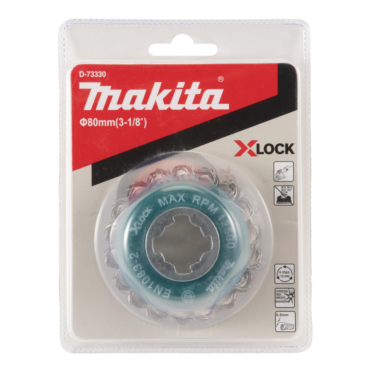 Makita XLOCK Bürste, 80mm, EN1083-2, max 12.500 U/min, Edelstahl.