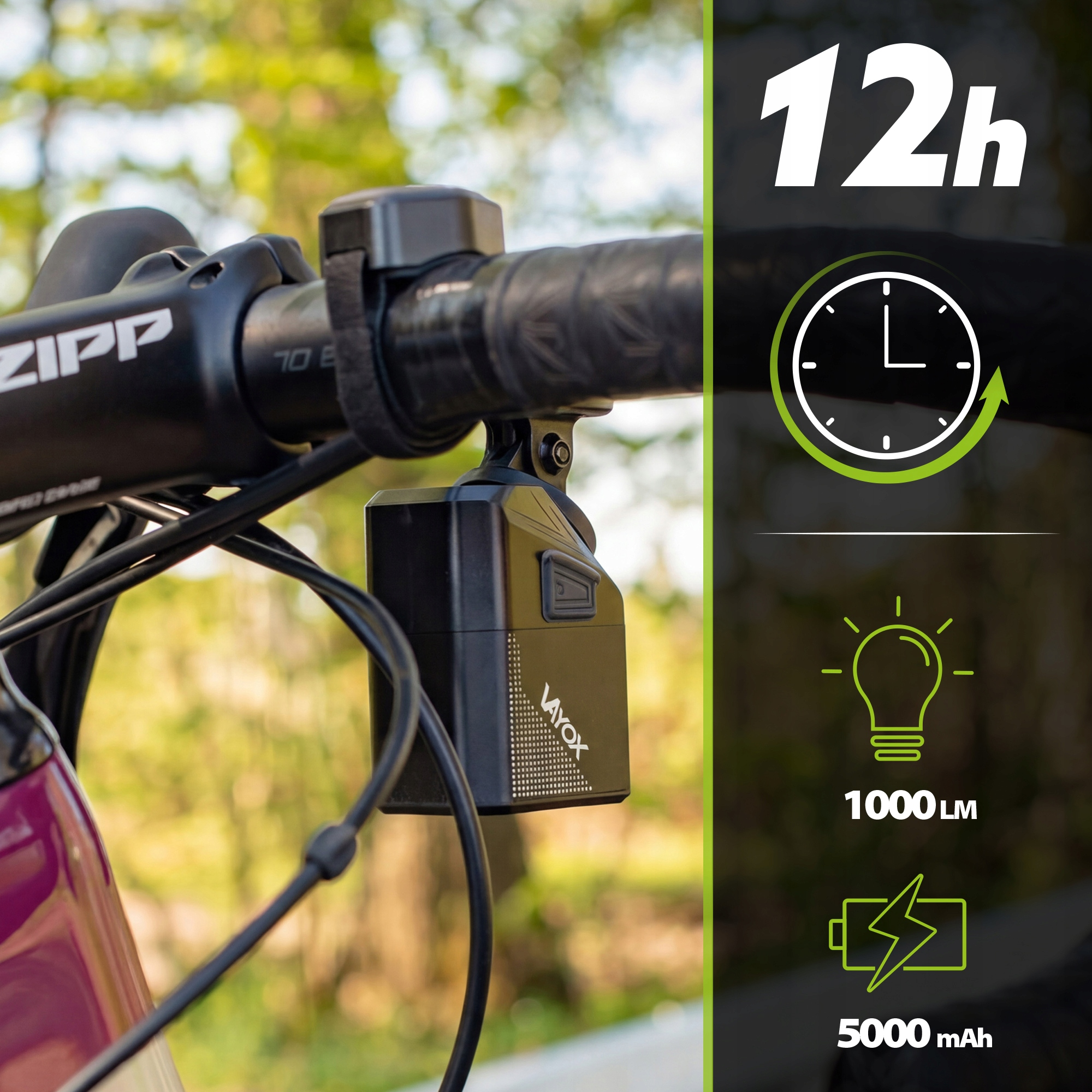 Lampa rowerowa 1000 lumenów, czas pracy 12h, 5000 mAh.