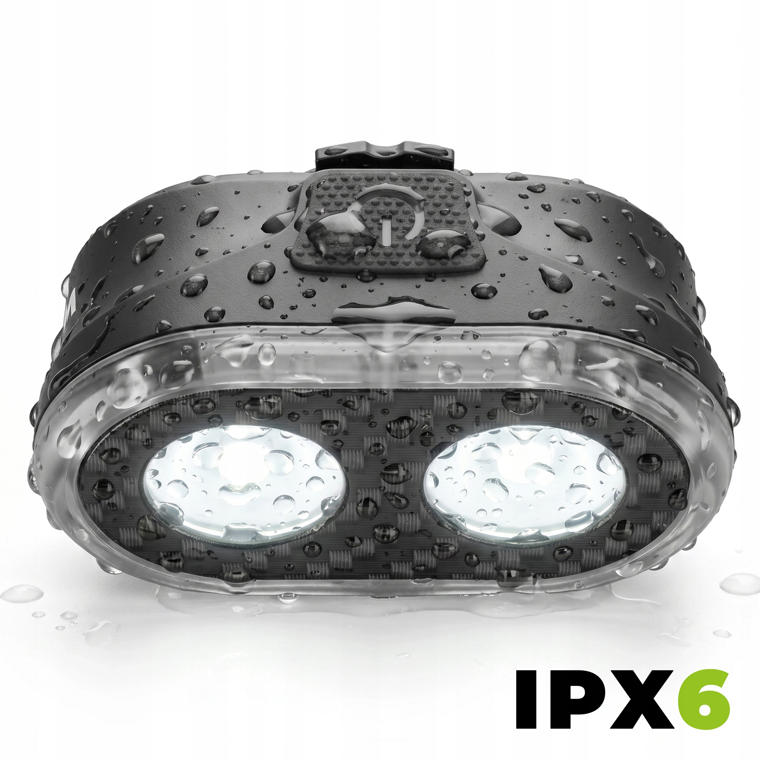 Wodoodporna lampka rowerowa z dwoma diodami LED i klasą IPX6.