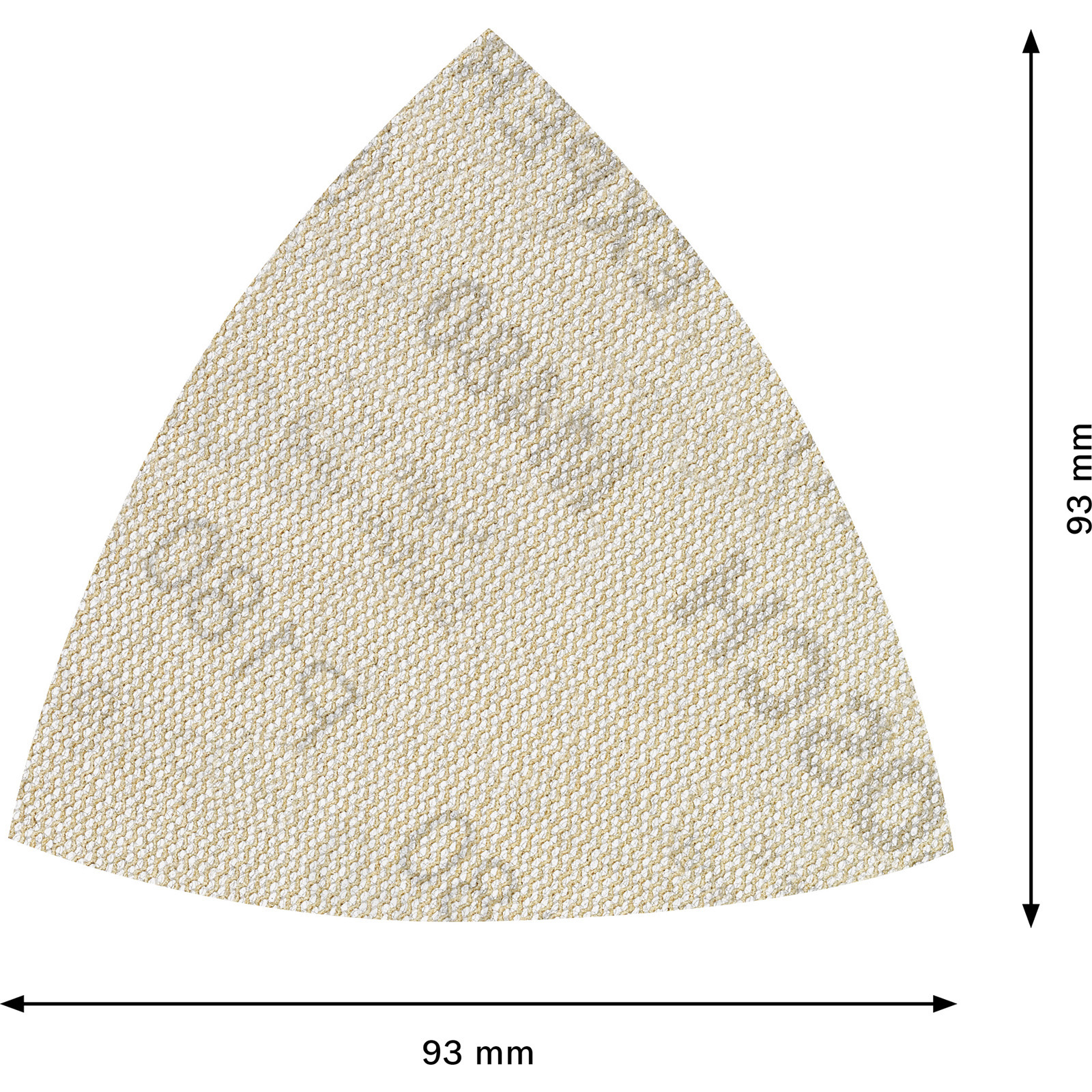 Dreieckiges Schleifpapier, 93 mm, mit körniger Textur.