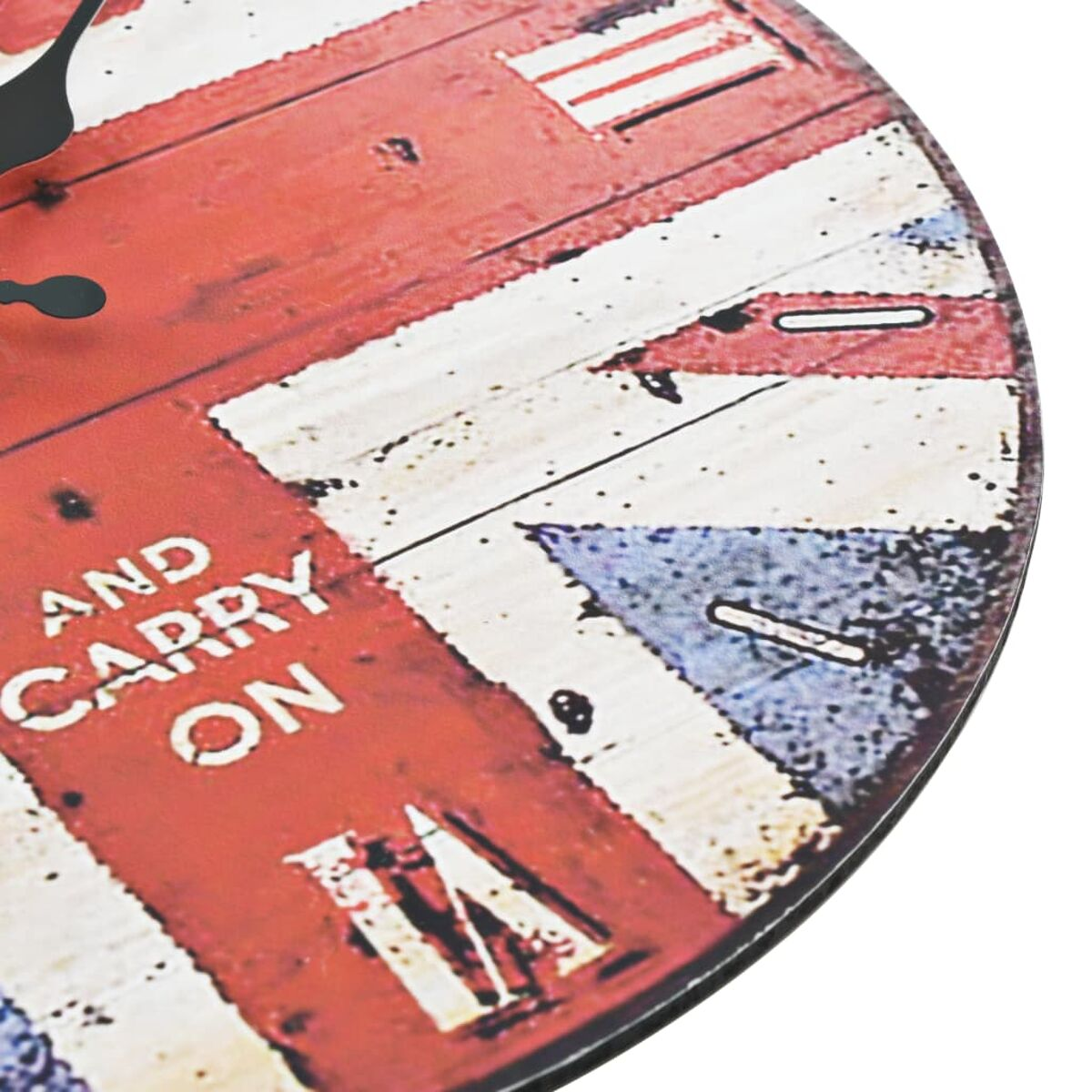 Uhr mit Union-Jack-Design und Schriftzug.