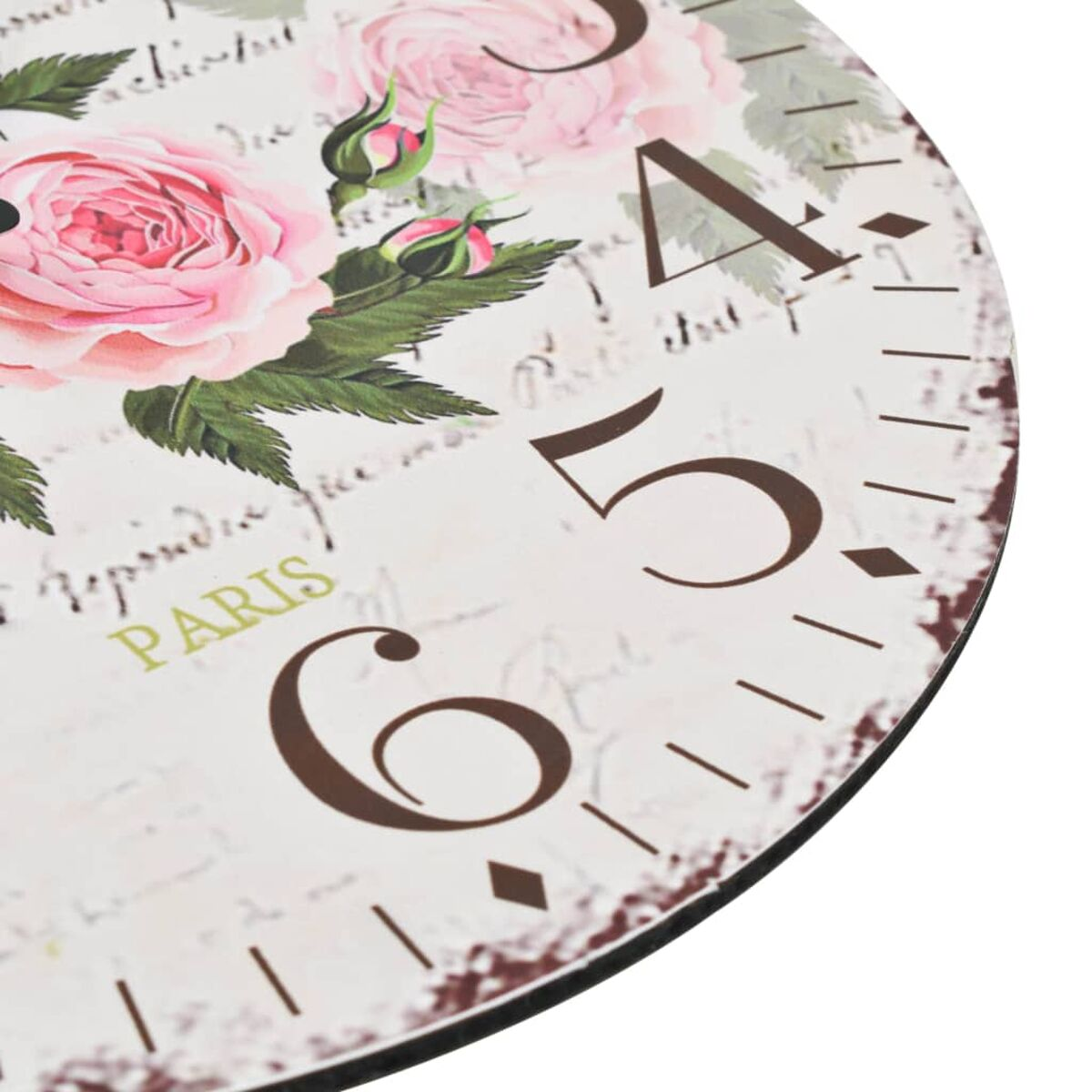 Eine Uhr mit rosa Rosen und der Aufschrift PARIS.