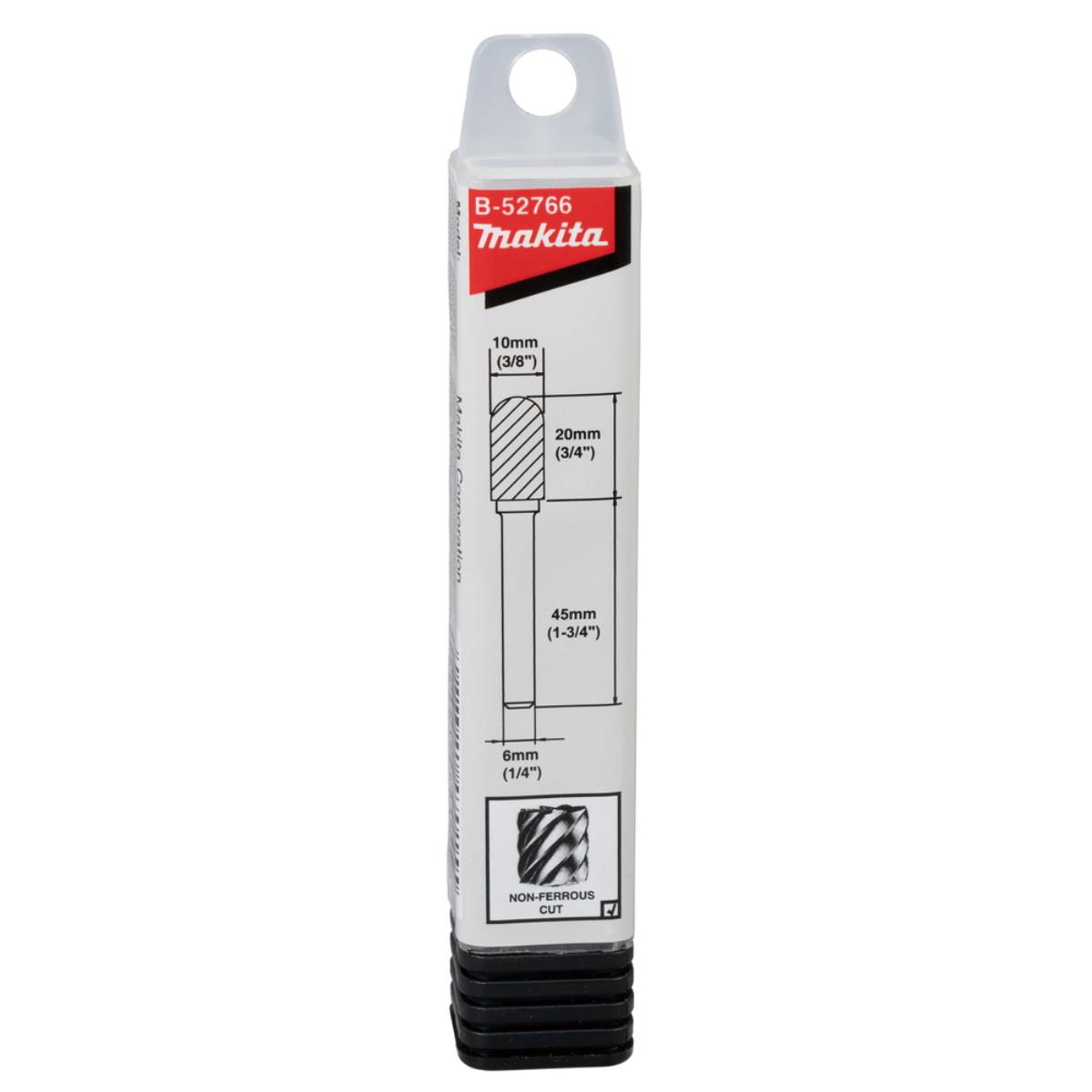 Makita B-52766 Fräser-Verpackung mit Größenangaben und Symbol für Nichteisenmetalle.