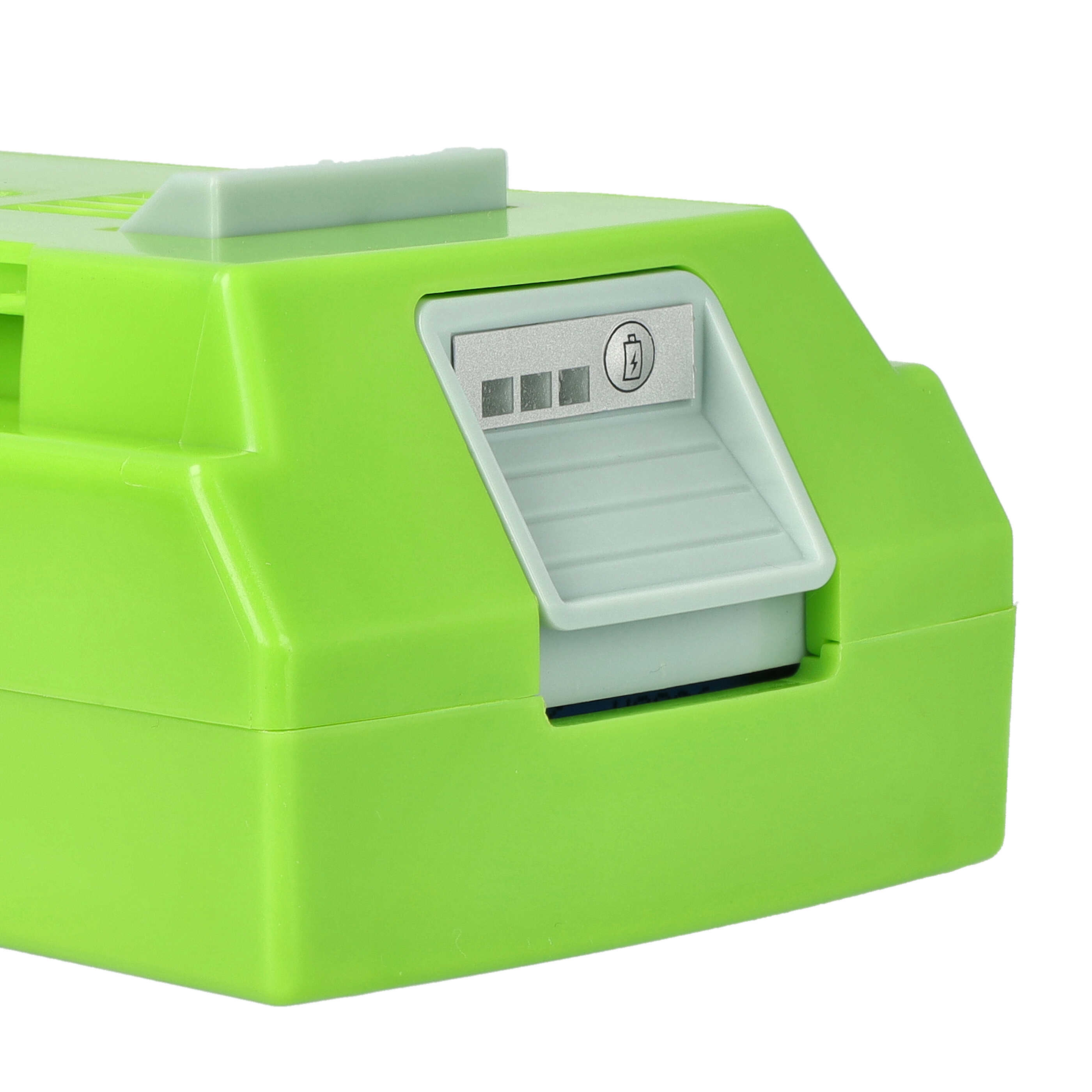 Grüner Akku mit Ladeanzeige und Batteriesymbol.