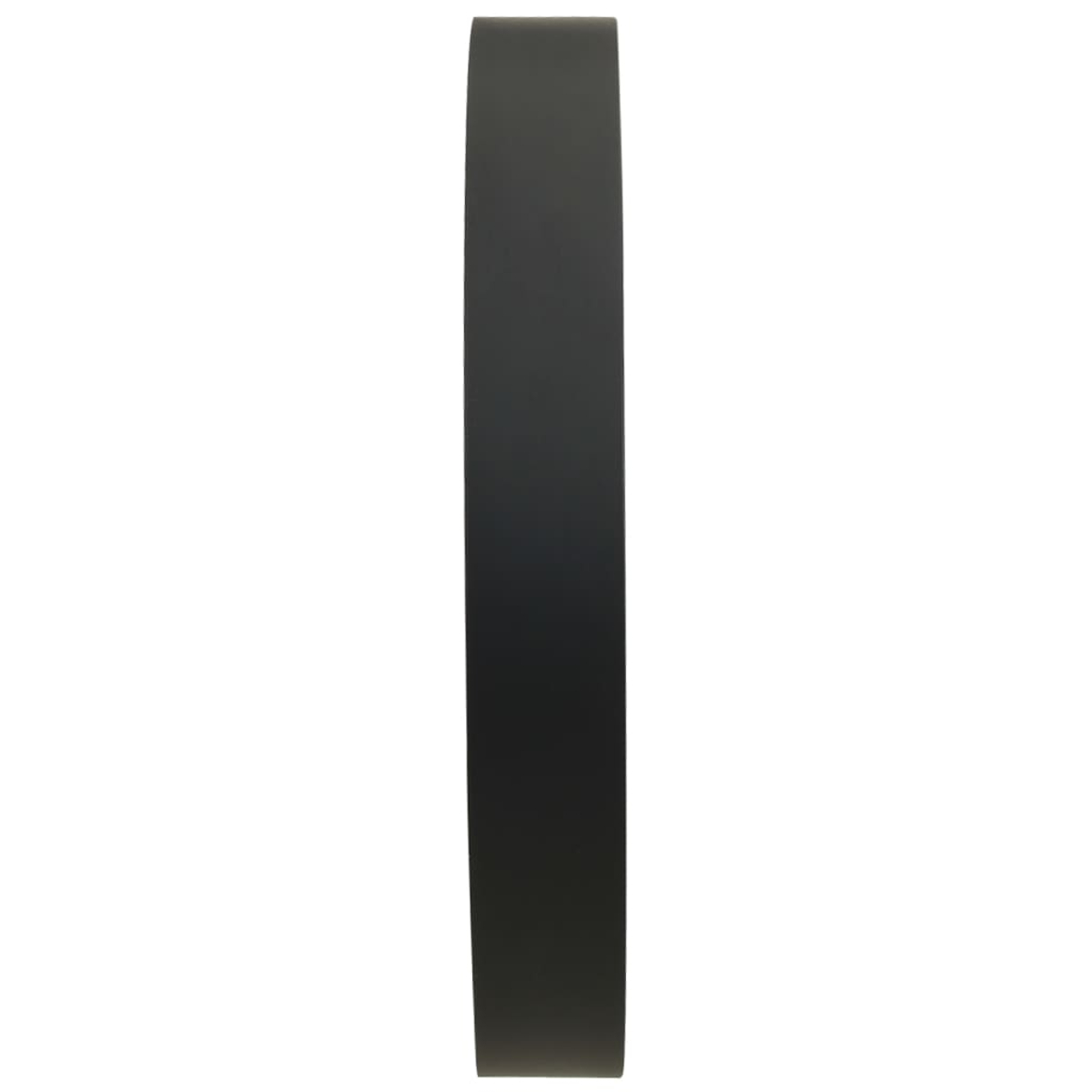 Ein schwarzes, rundes Objekt aus der Seitenansicht auf weißem Hintergrund.