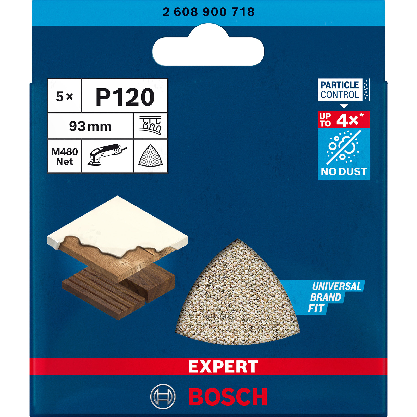 Bosch P120 Schleifpapier mit 5 Stück, 93mm, M480 Net, mit Staubkontrolle.