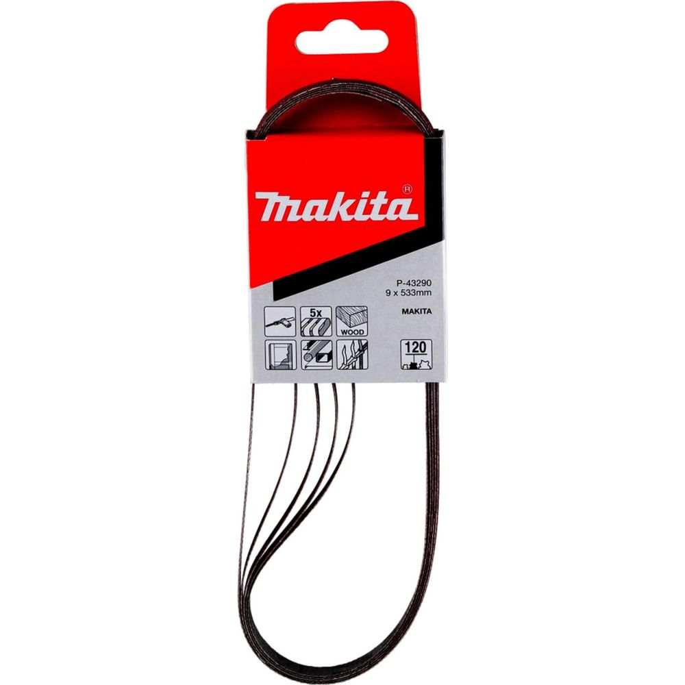 Makita Schleifbänder P-43290, 9x533mm, 120er Körnung, 5 Stück im Paket für Holz.