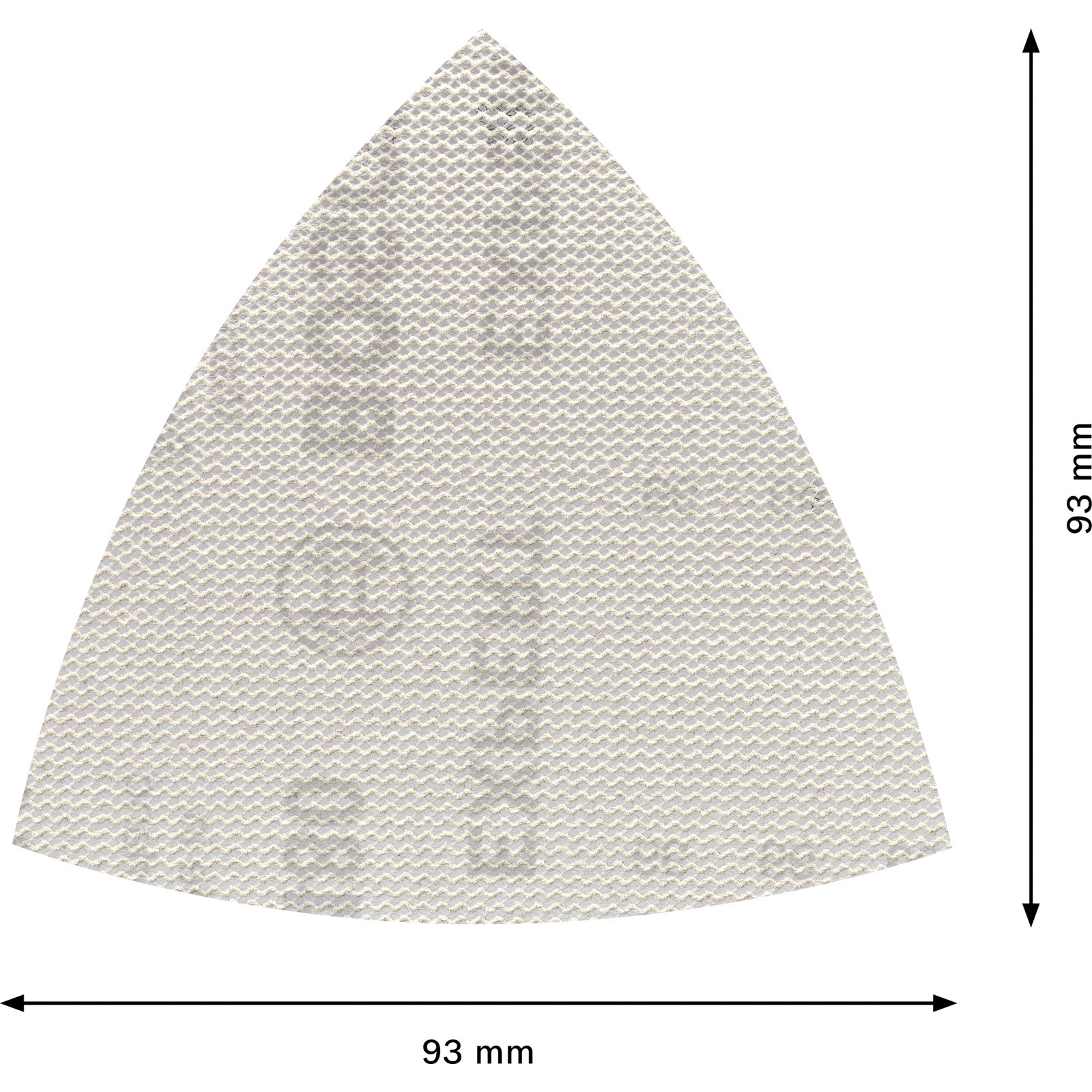 Dreieckiges Schleifpapier, 93 mm, mit Gitternetzstruktur.