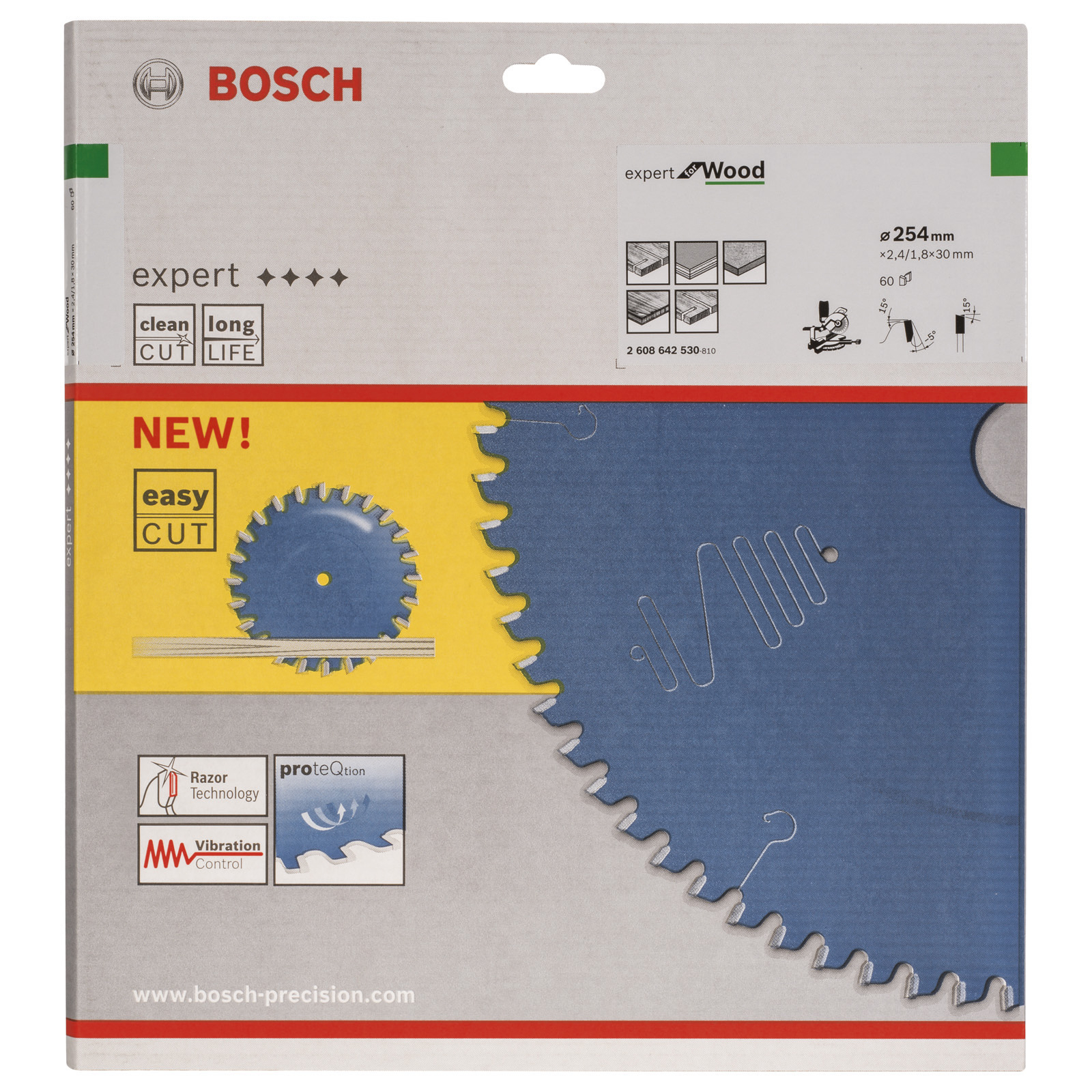 Bosch Kreissägeblatt-Verpackung mit Sägeblatt-Grafik und Produktinfos.