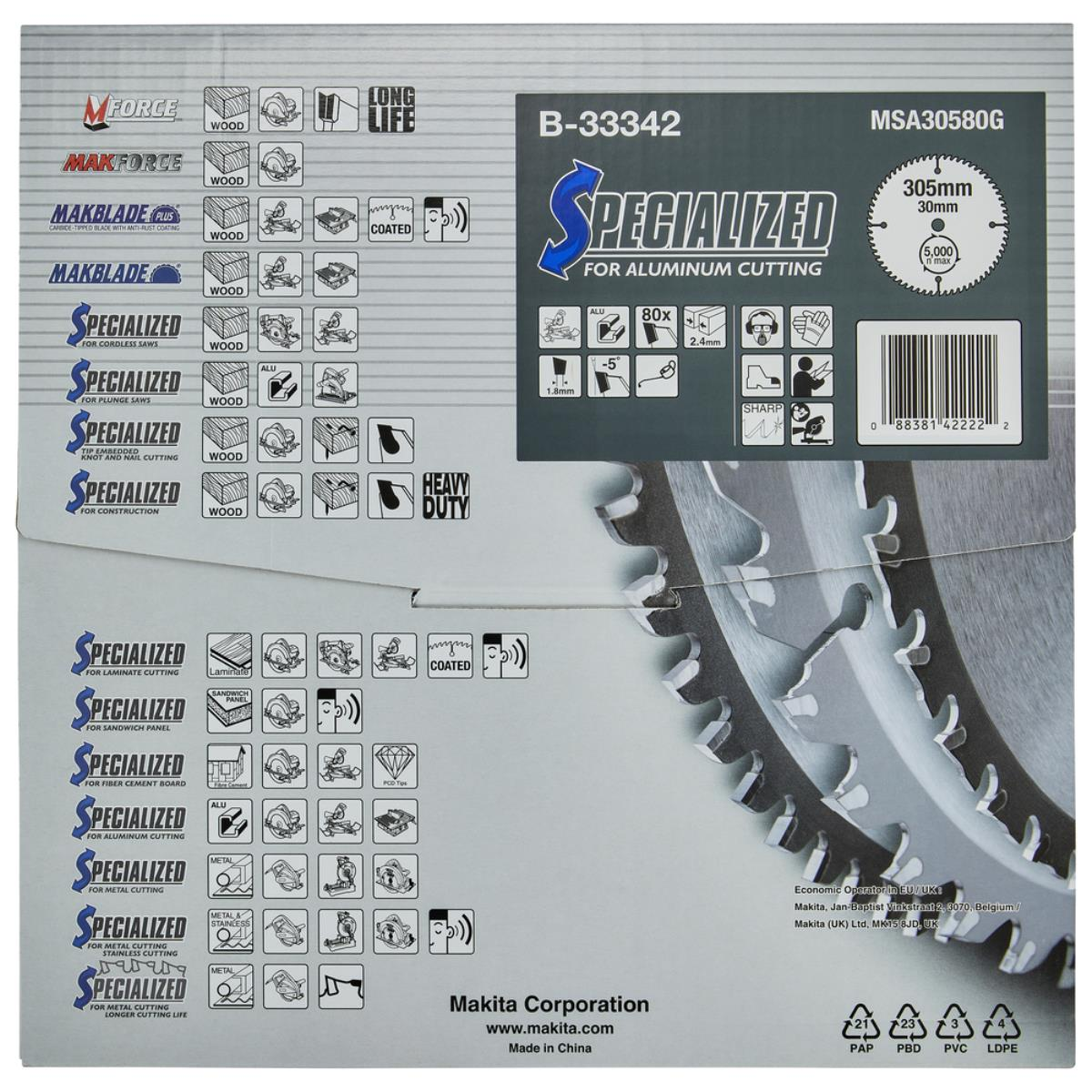 Verpackung für einen Makita Kreissägeblatt für Aluminiumzuschnitt mit 305mm.