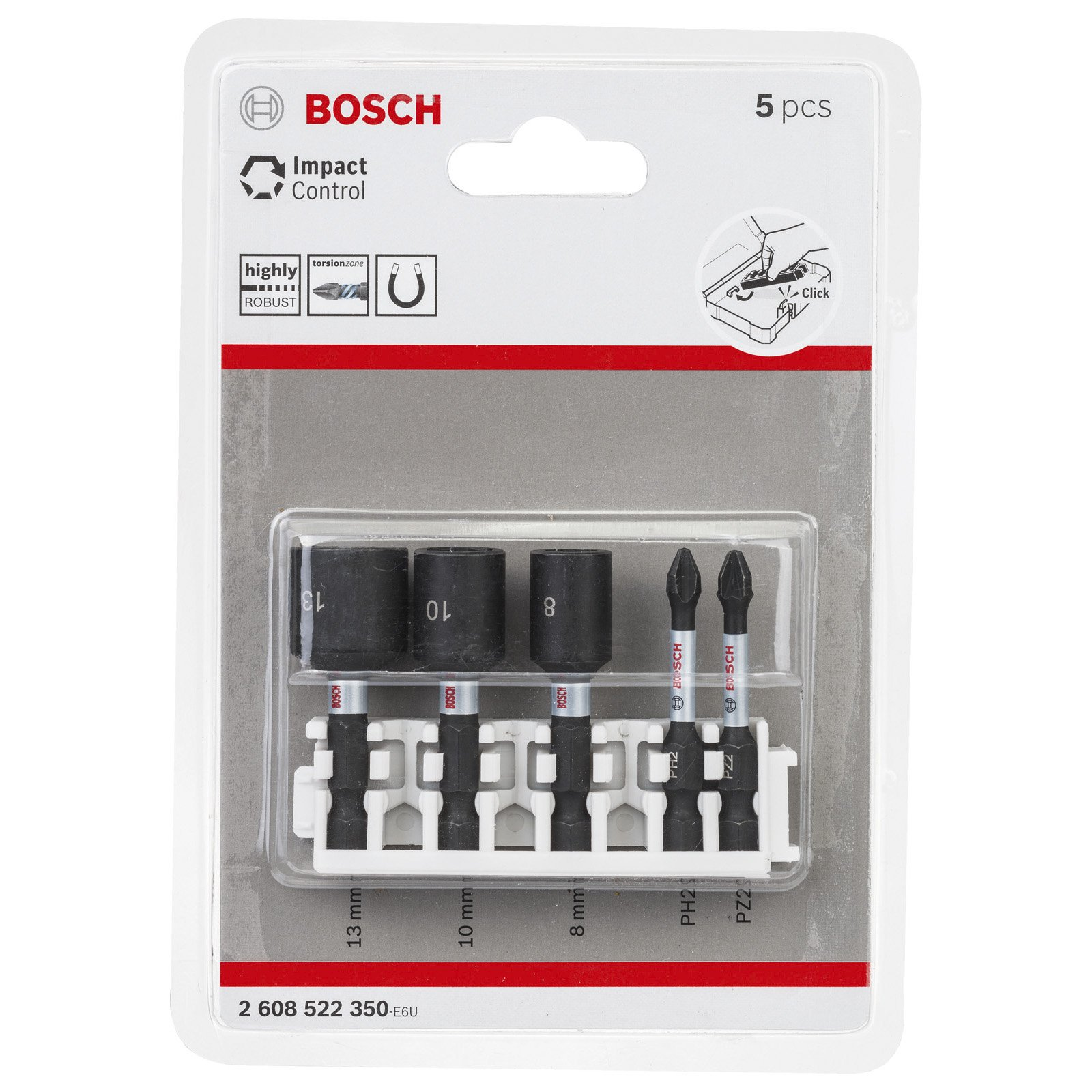 Bosch Impact Control 5-teiliges Set mit Stecknüssen und Bits.