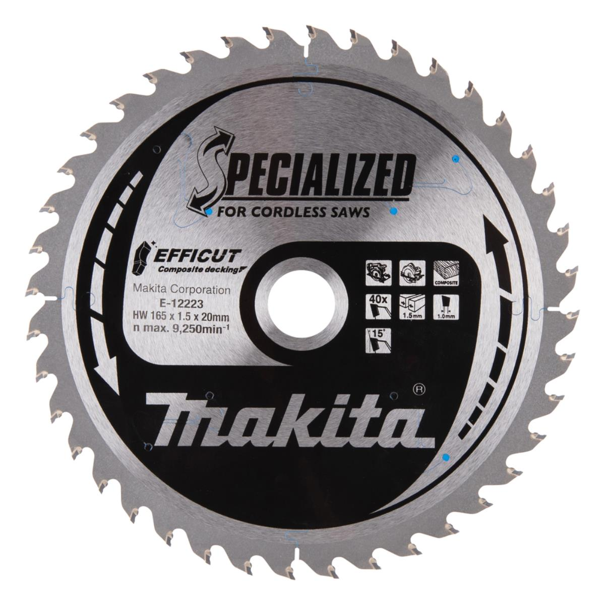 Eine Makita-Kreissägeblatt für Akkusägen, 165 mm, 40 Zähne.