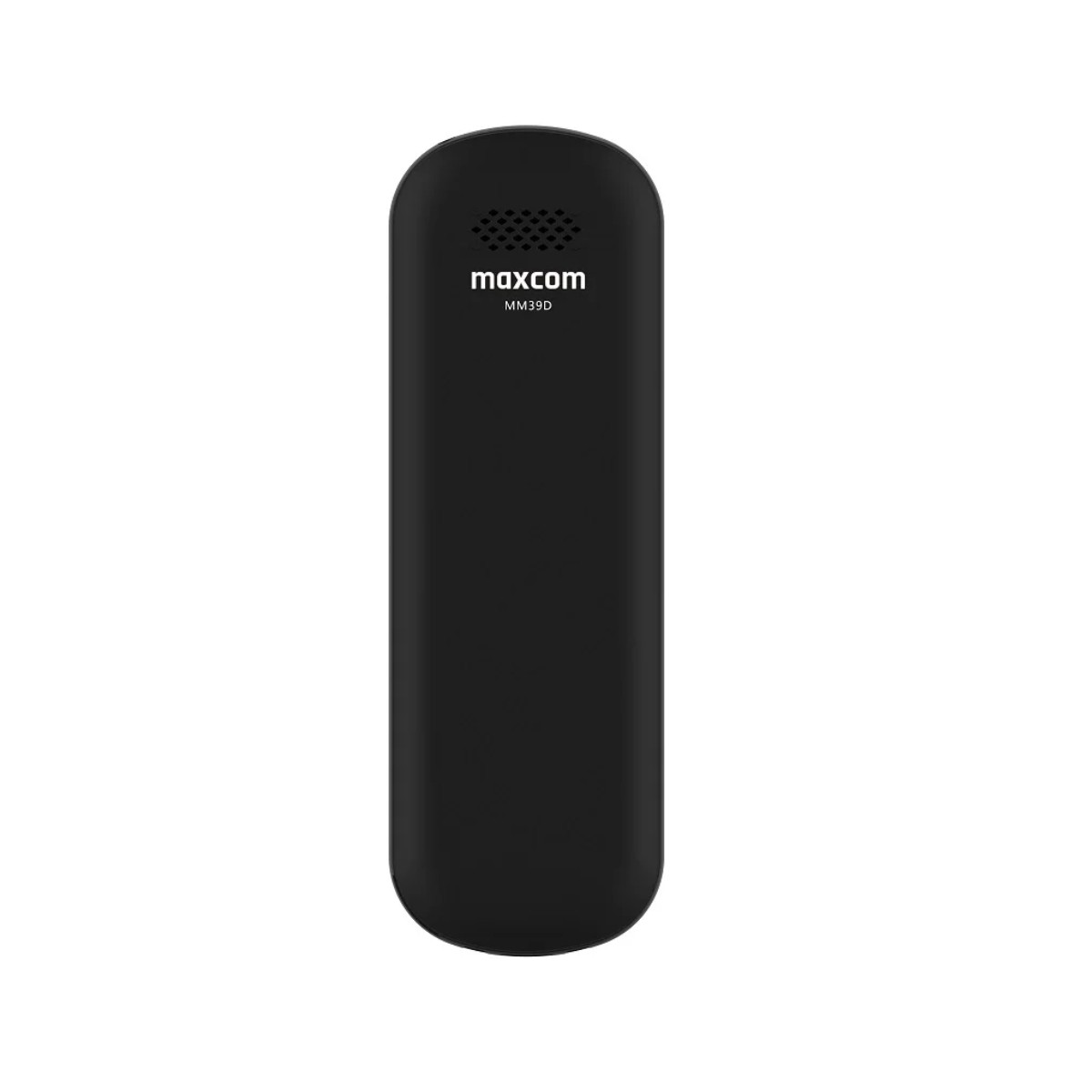 Auricolare Maxcom MM39D nero con griglia altoparlante e logo.