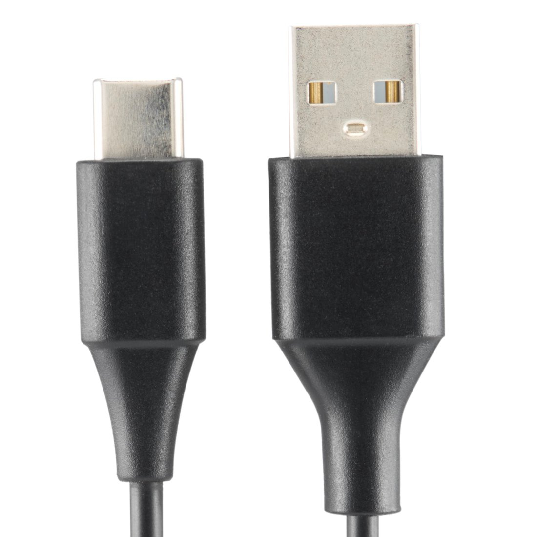 Czarny kabel USB-C i kabel USB-A na białym tle.