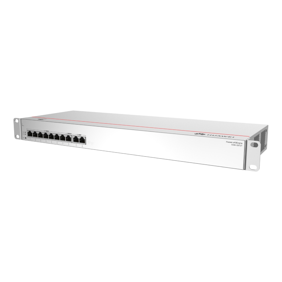 Uno switch di rete Huawei eKitEngine S380-S9T2 argentato con più porte.