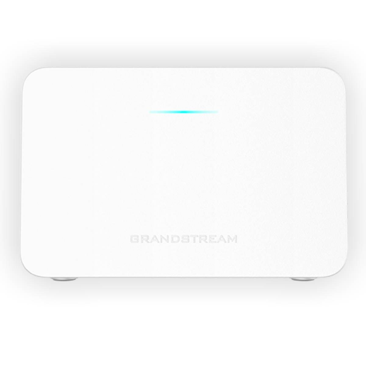 Un dispositivo Grandstream bianco con una striscia luminosa blu in cima.