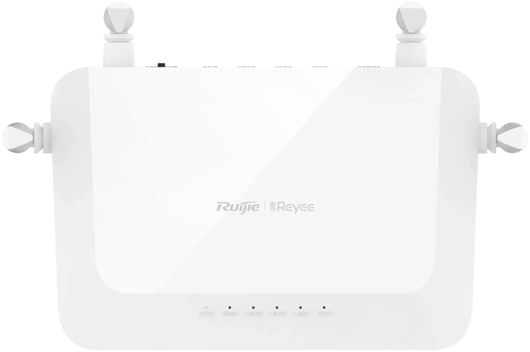 Un router WiFi bianco con antenne e spie luminose.