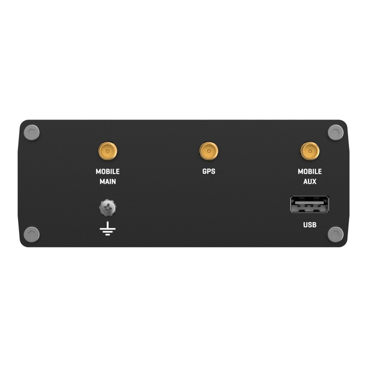 Scatola nera con porte: MOBILE MAIN, GPS, MOBILE AUX e USB.