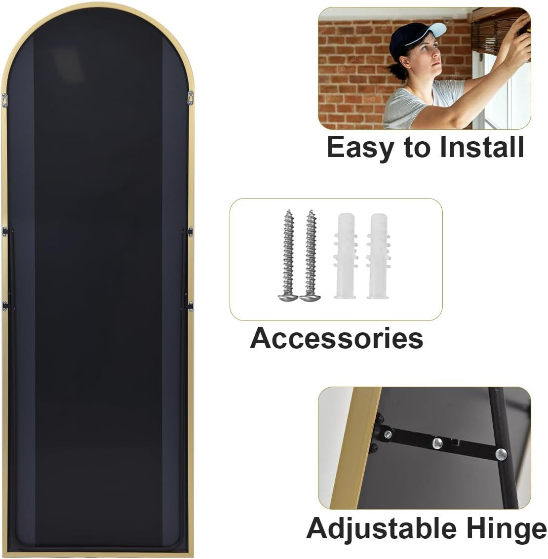 Rückseite eines goldgerahmten Spiegels mit Installationsdetails.
