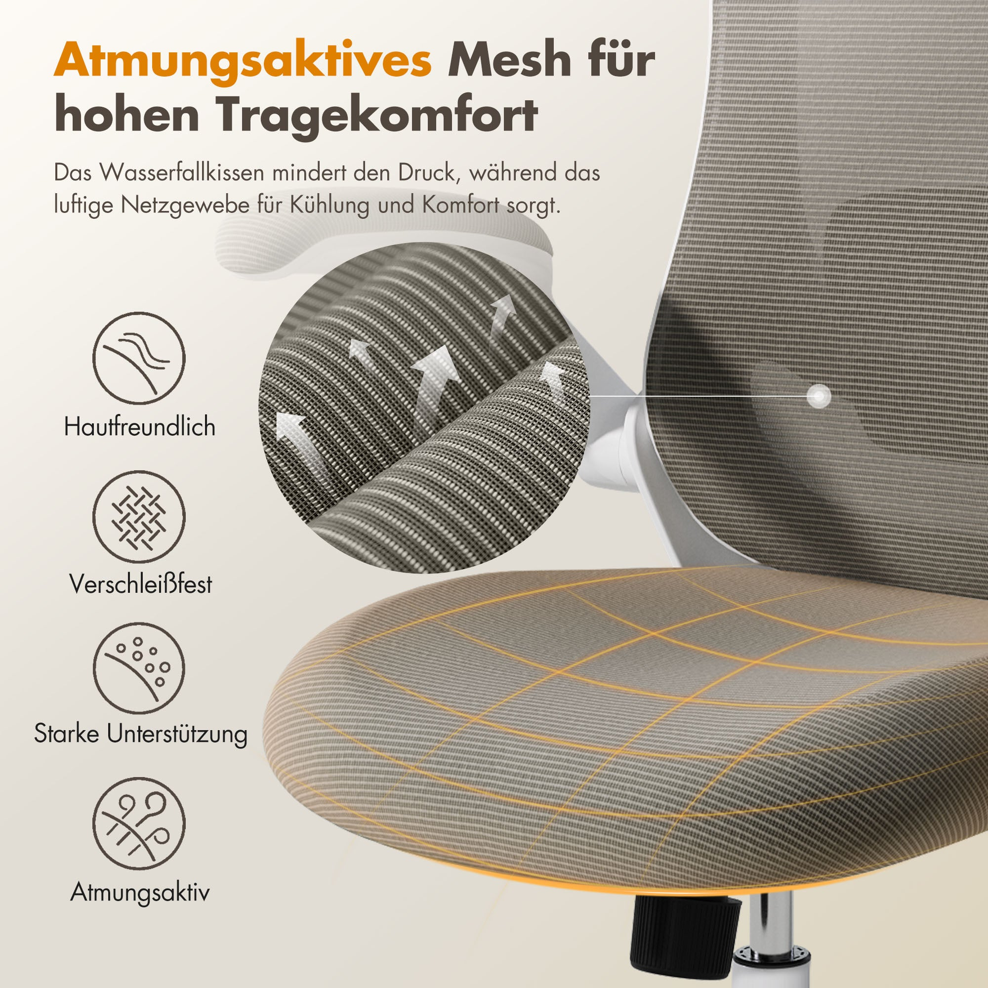 Atmungsaktives Mesh für hohen Tragekomfort, hautfreundlich, verschleißfest, starke Unterstützung.